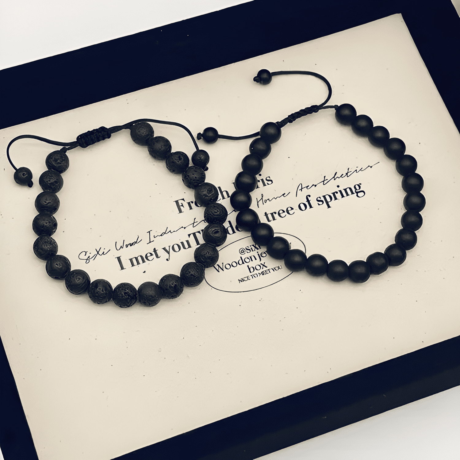 Pulsera de ágata pulsera de piedra de lava, 2 piezas Negra-1
