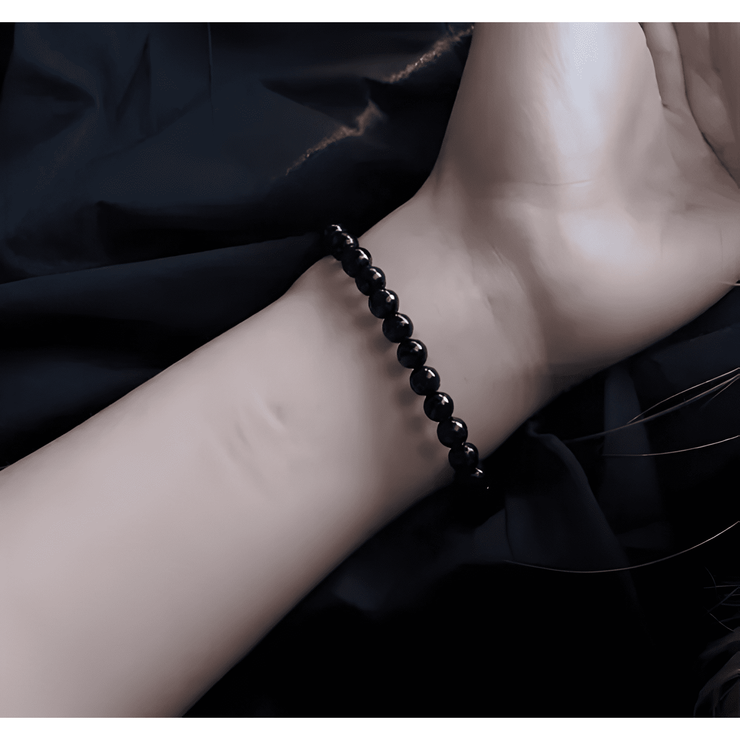 Pulsera de ágata pulsera de piedra de lava, 2 piezas Negra-2