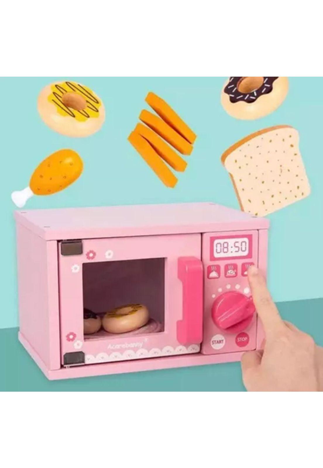 Juguete didáctico horno microondas de madera rosado-3