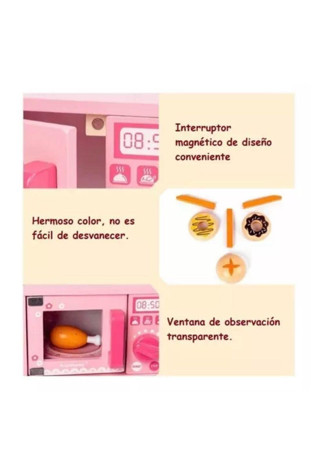 Juguete didáctico horno microondas de madera rosado-4