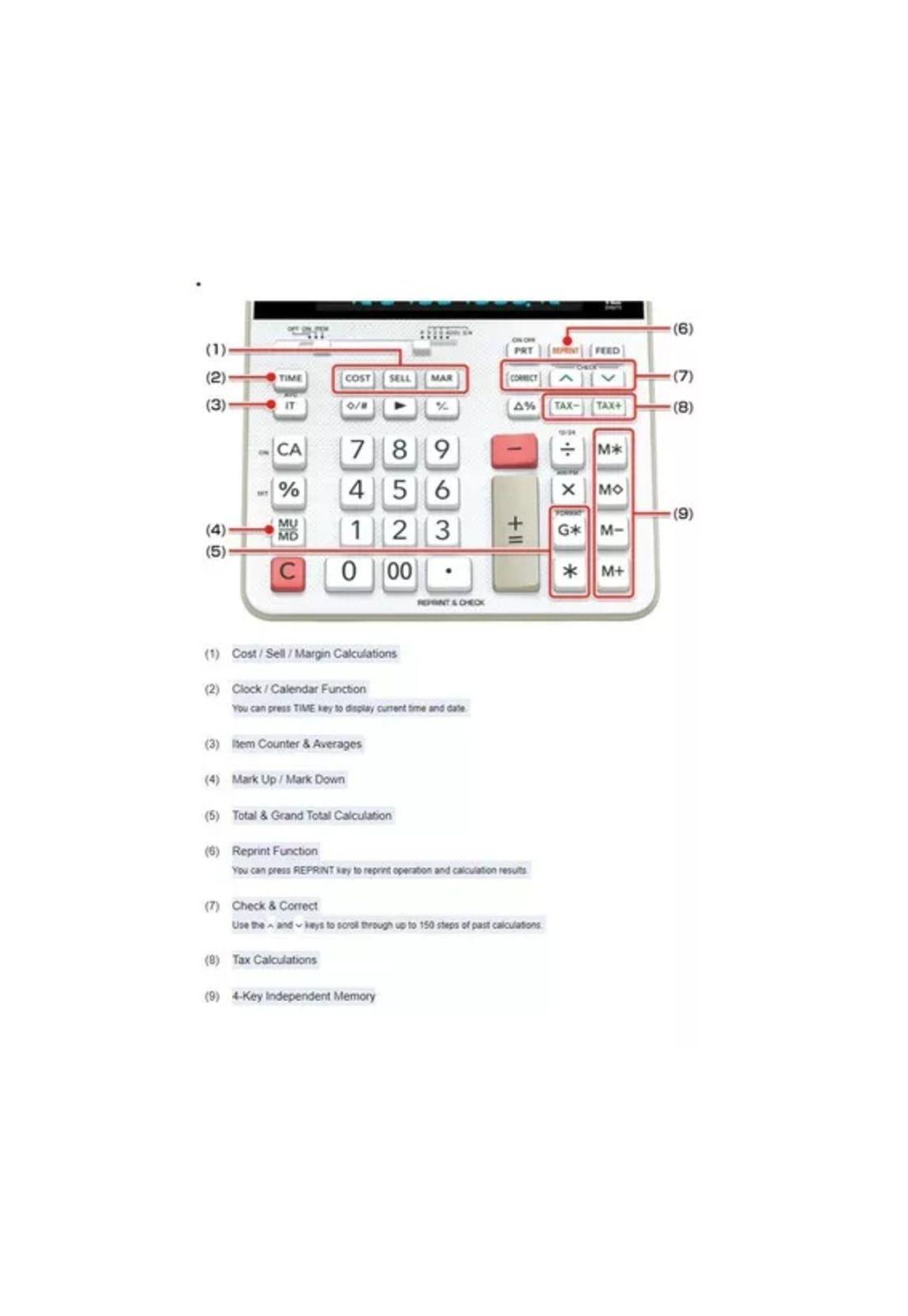 Calculadora impresora Casio FR2650RC, reimpresión, color blanco-3
