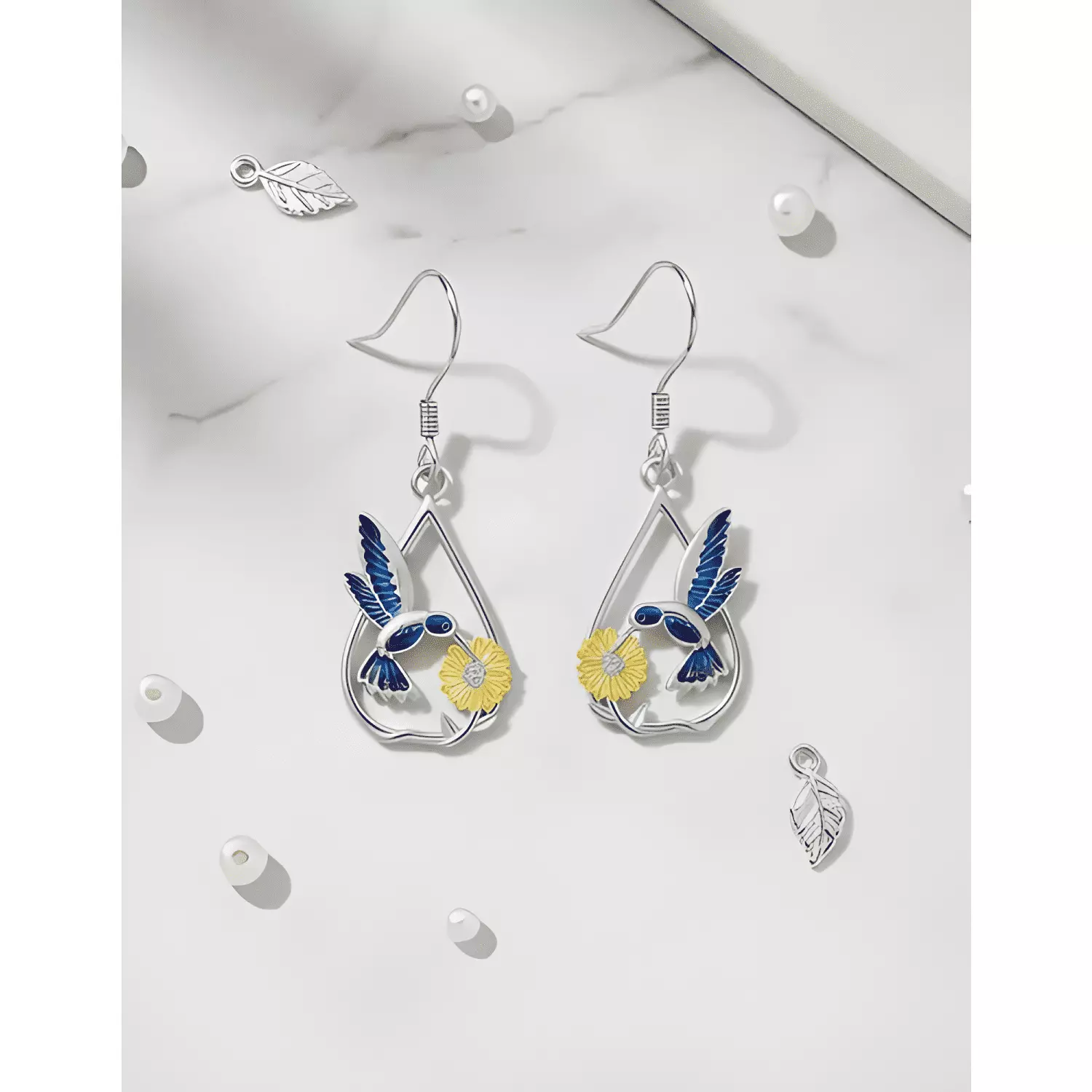 Aros De Girasol Colibrí Plata 925 Mujer San Valentín-0