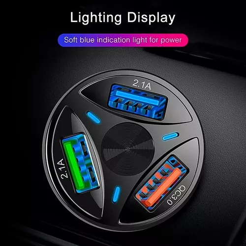 Cargador auto 3 puertos USB 7A  12V QC 30 carga rápida negro-5