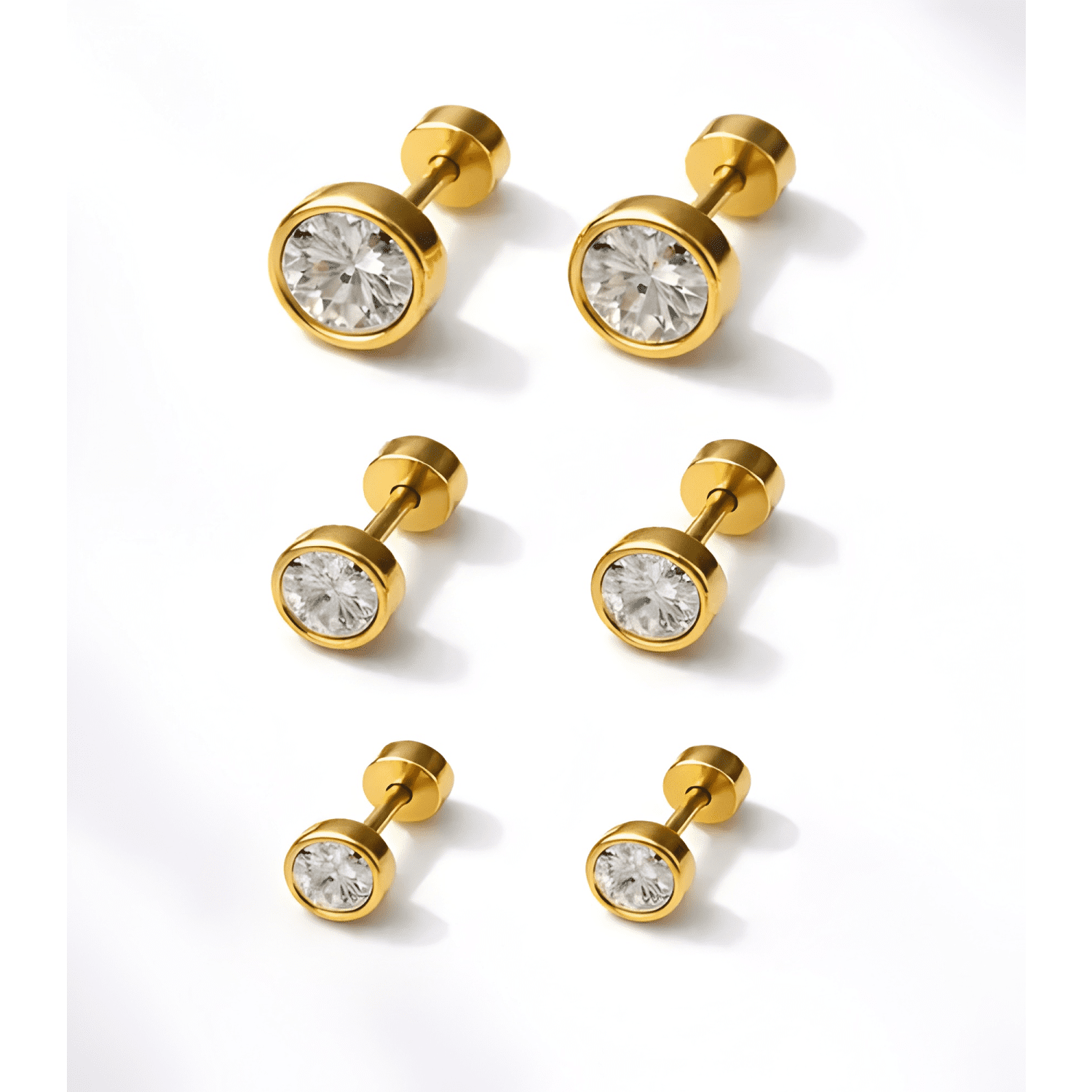 Aros Mujer Set Punto De Luz Con Tope Seguro Acero Inoxidable-0