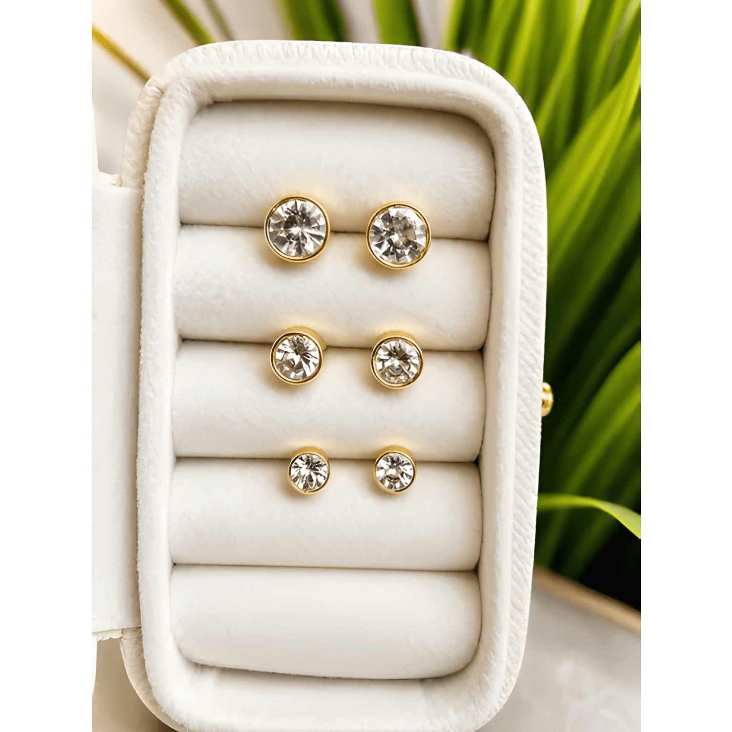 Aros Mujer Set Punto De Luz Con Tope Seguro Acero Inoxidable-2