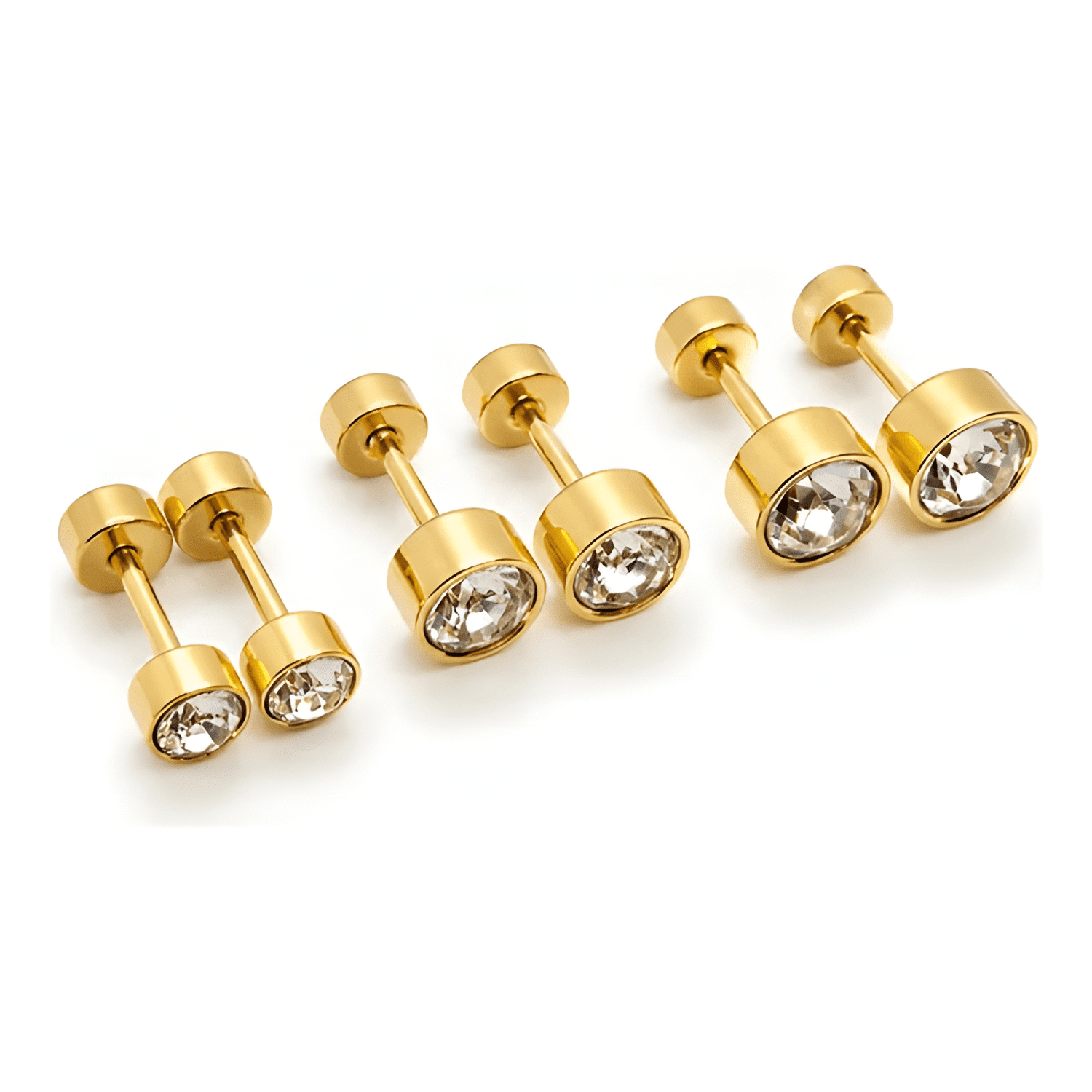 Aros Mujer Set Punto De Luz Con Tope Seguro Acero Inoxidable-4