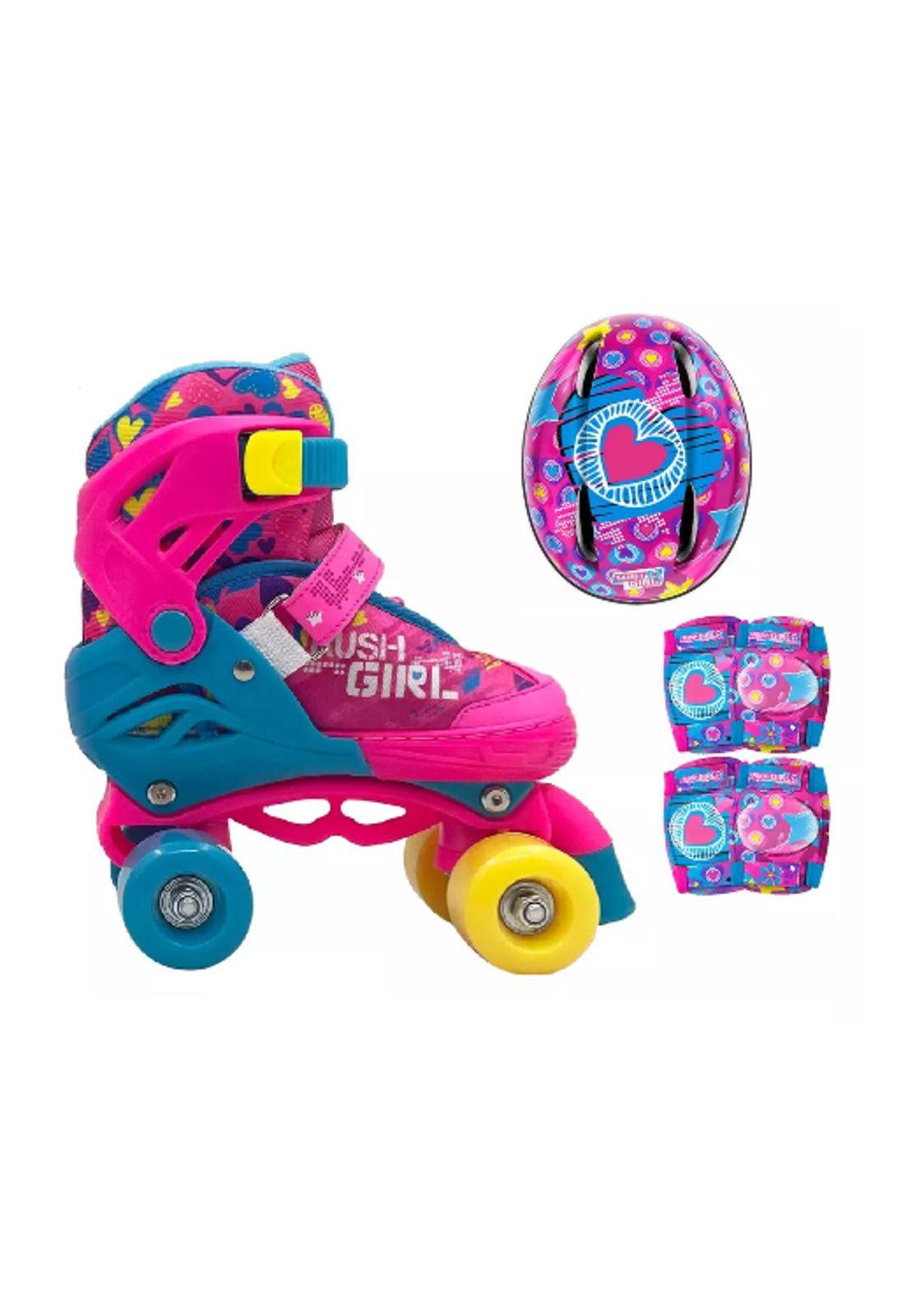 Patines ajustables T 30-33 + protecciones, rosado-1