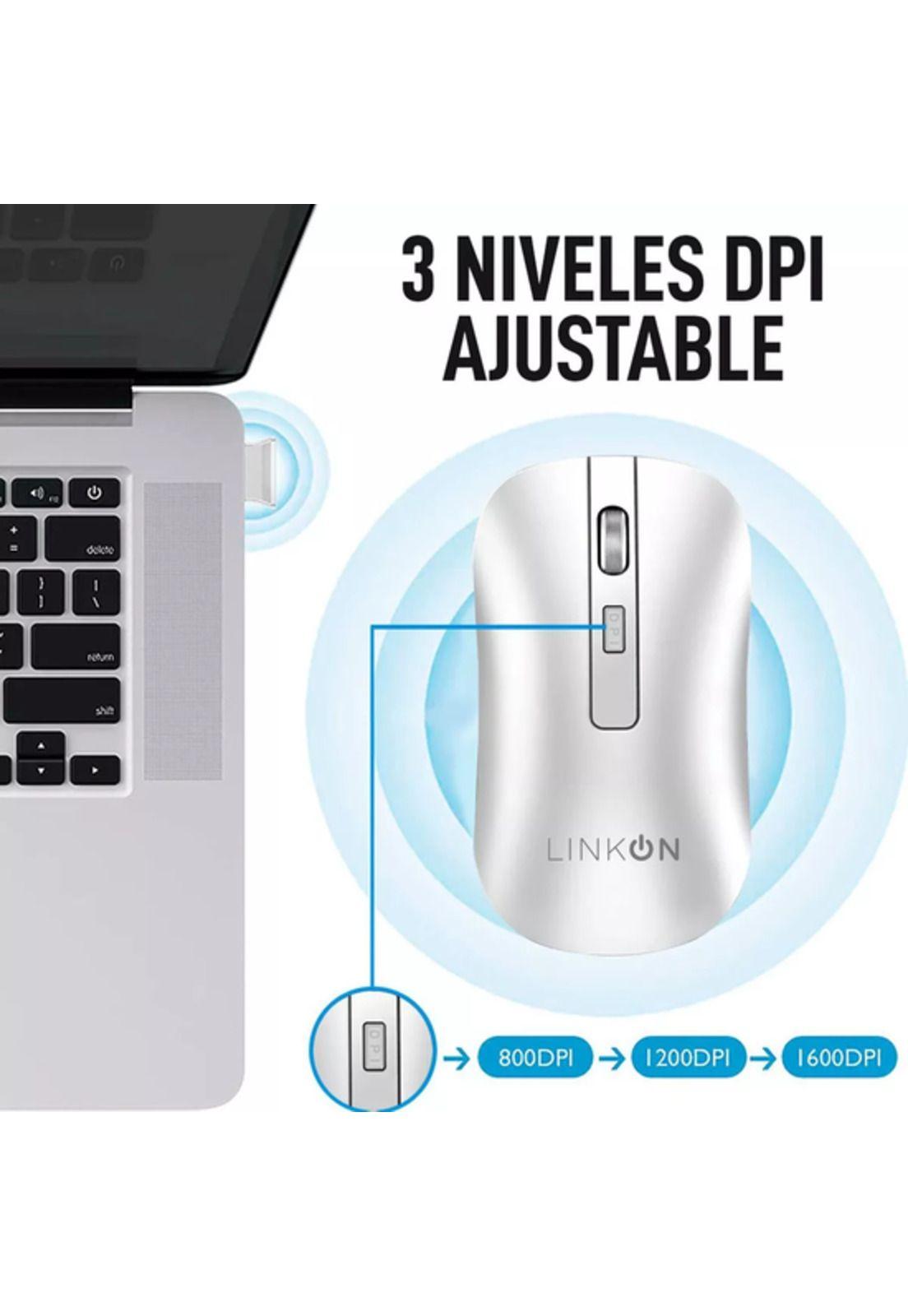 Mouse Inalámbrico Dual Bluetooth USB Recargable para Mac/Windows Blanco Linkon-3