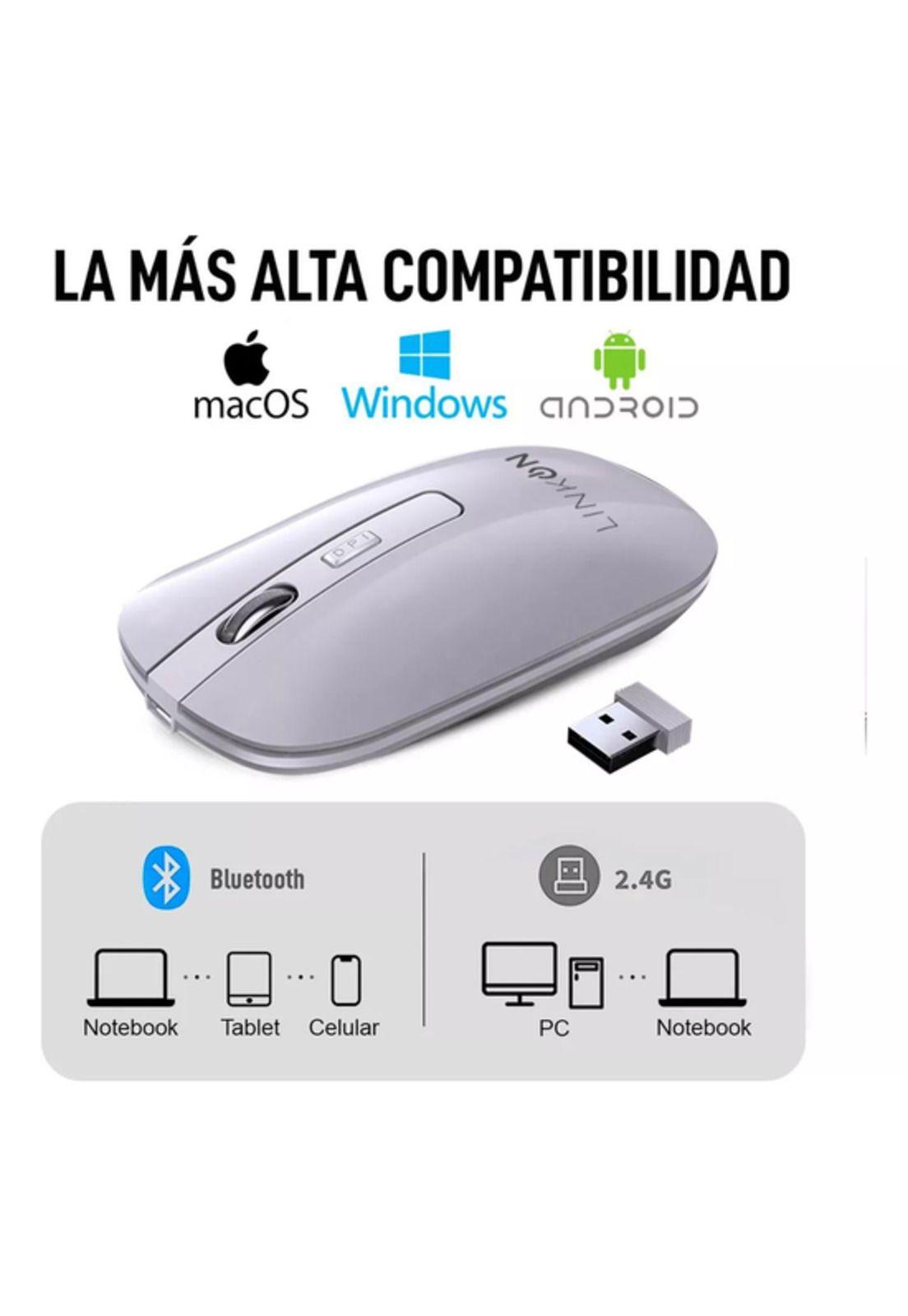 Mouse Inalámbrico Dual Bluetooth USB Recargable para Mac/Windows Blanco Linkon-5