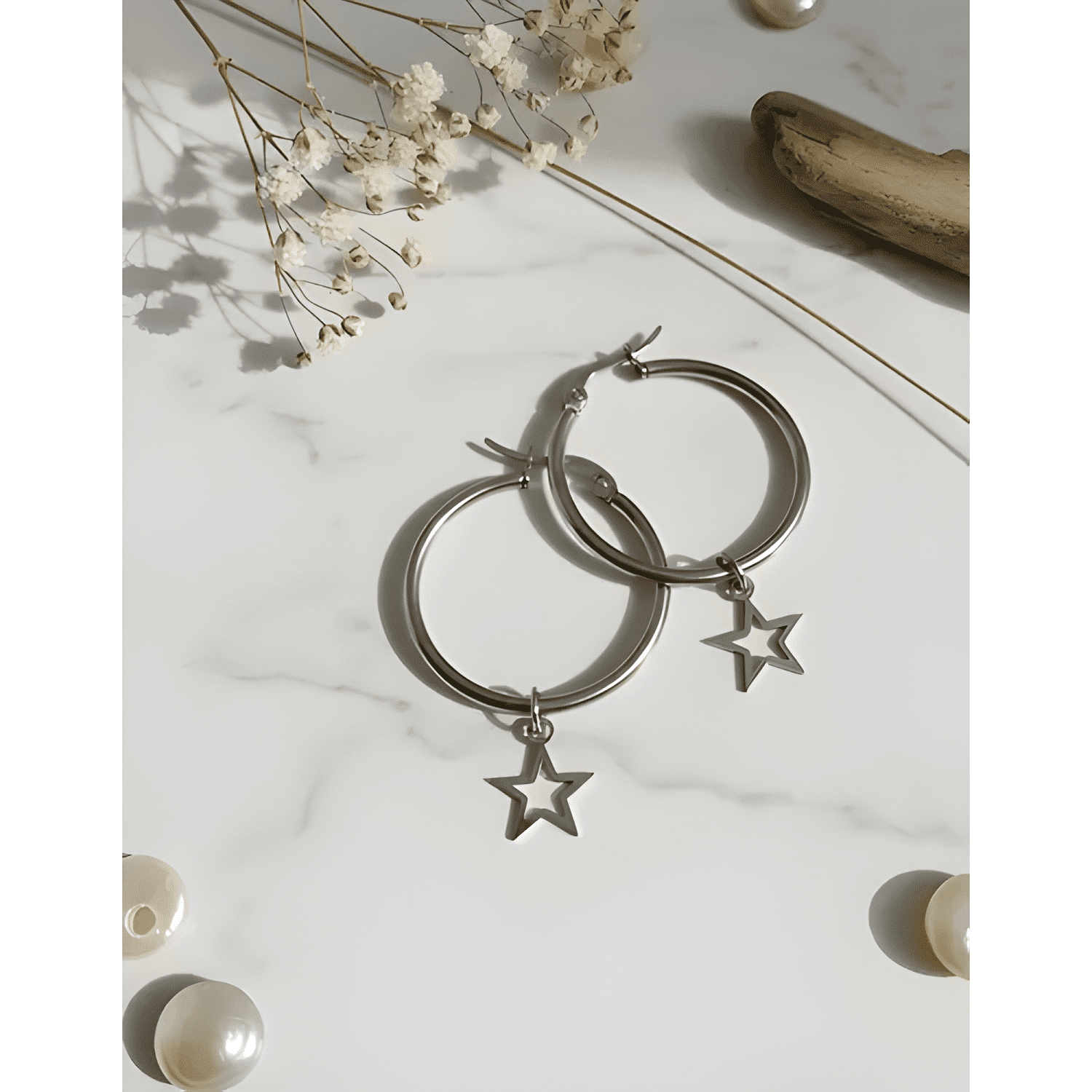 Aros Argollas C-dije Estrella Acero Quirúr Argaces 30mm 1pr-4