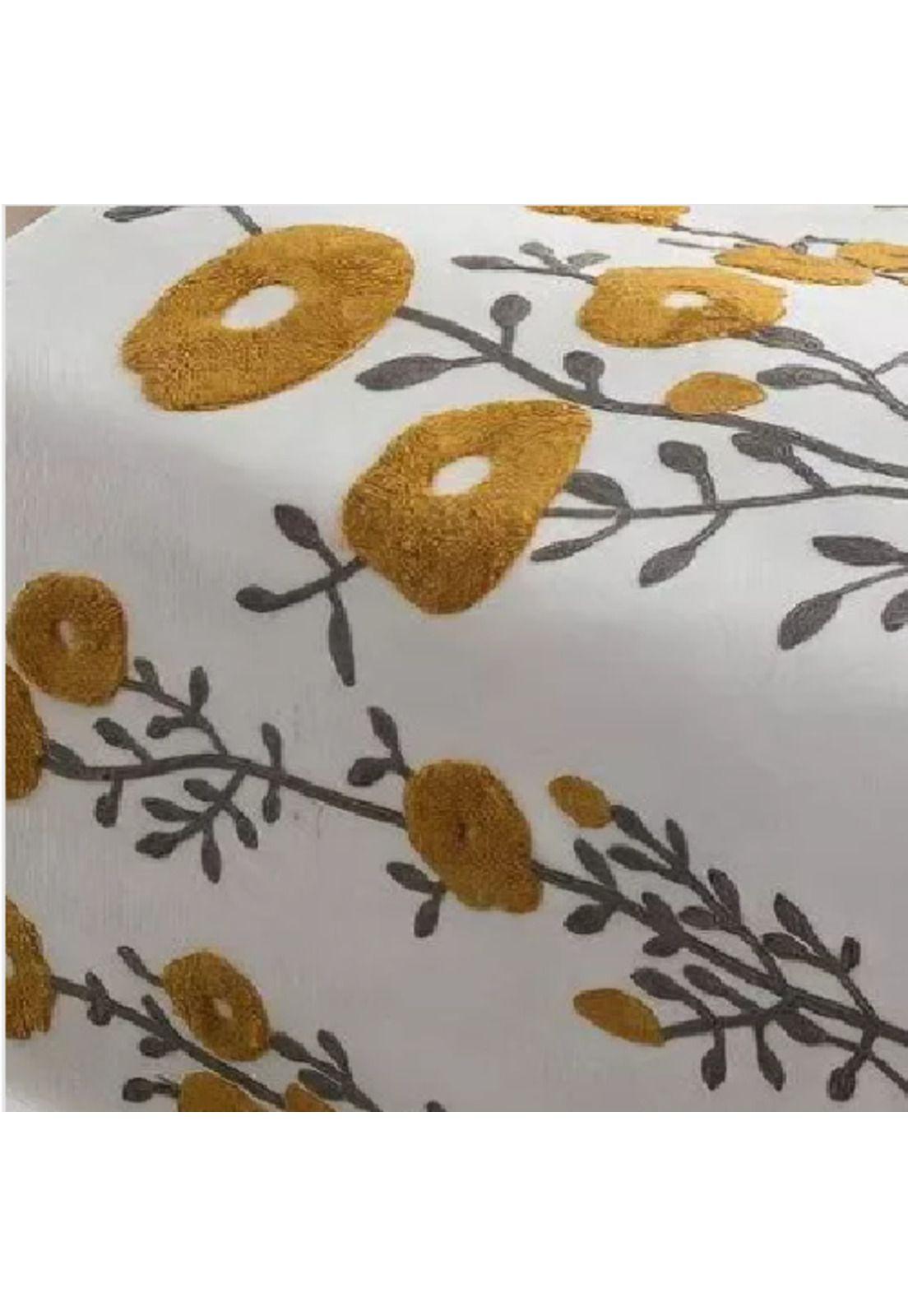 Piecera bordada + 2 fundas de cojín diseño floral 4 color blanco-0