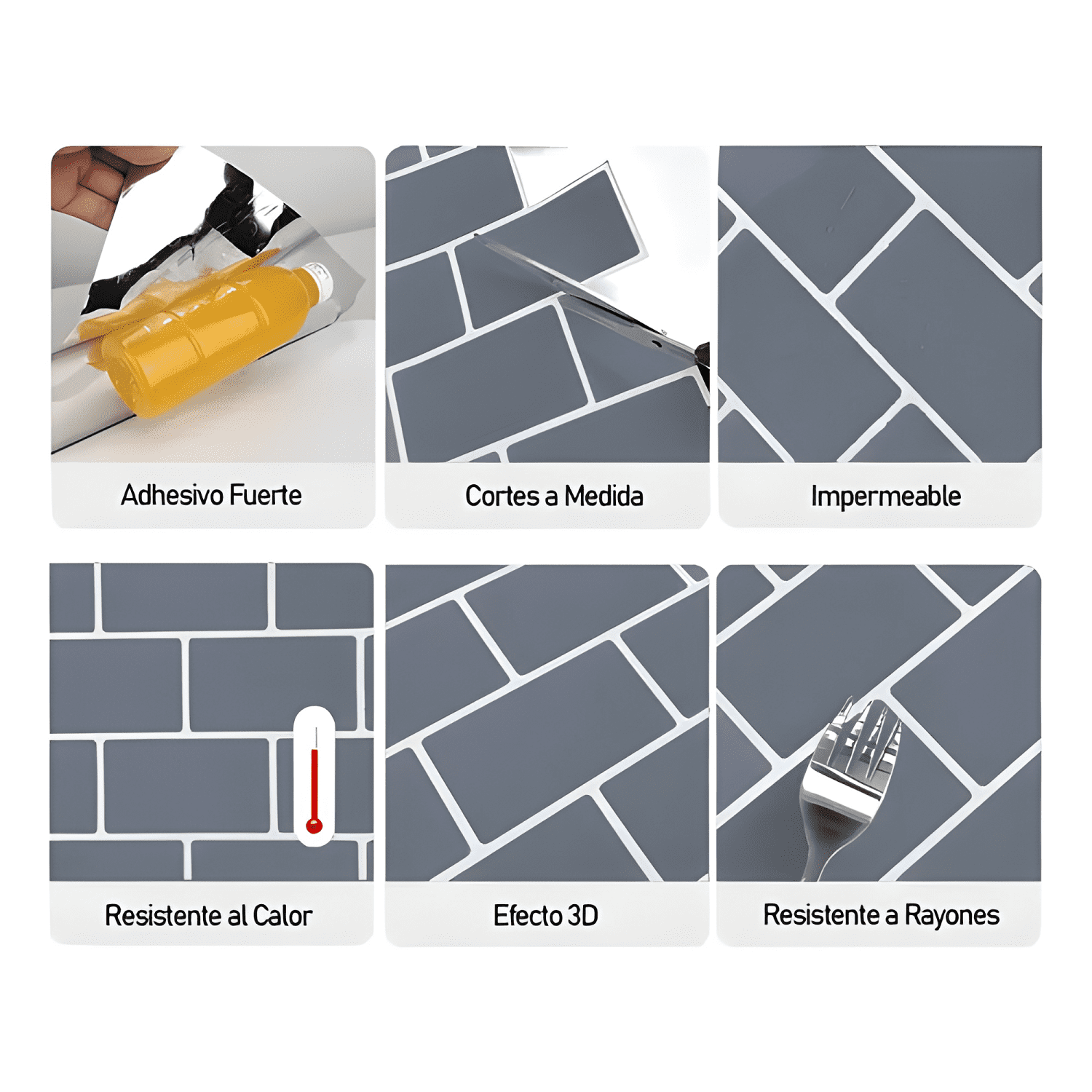 Mosaico Autoadhesivo Decorativo 3D - Ladrillo - 30.5 Gris-2