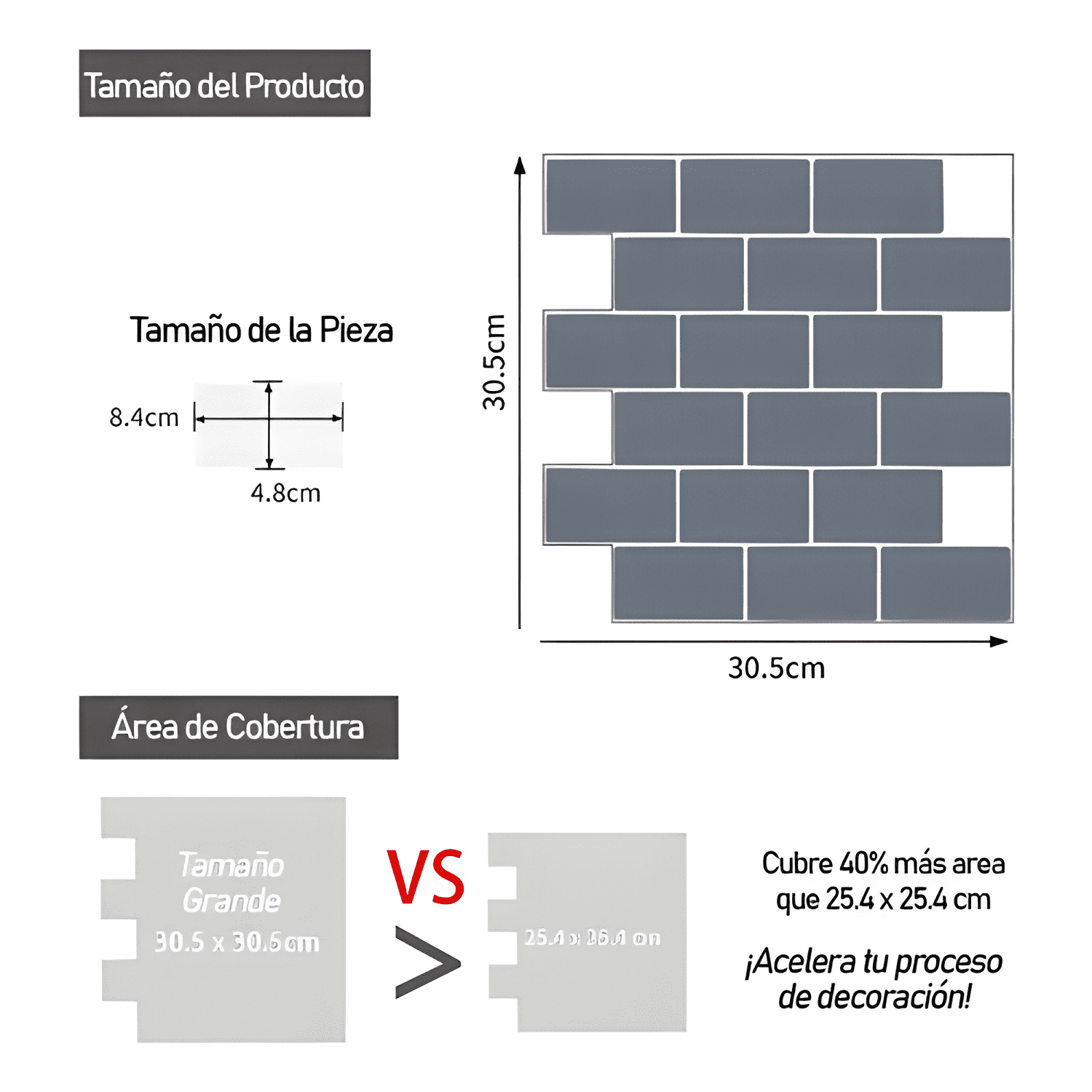 Mosaico Autoadhesivo Decorativo 3D - Ladrillo - 30.5 Gris-3