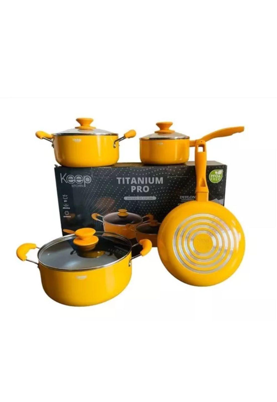 Set de ollas Keep, antiadherente, 7 piezas, color mostaza-0