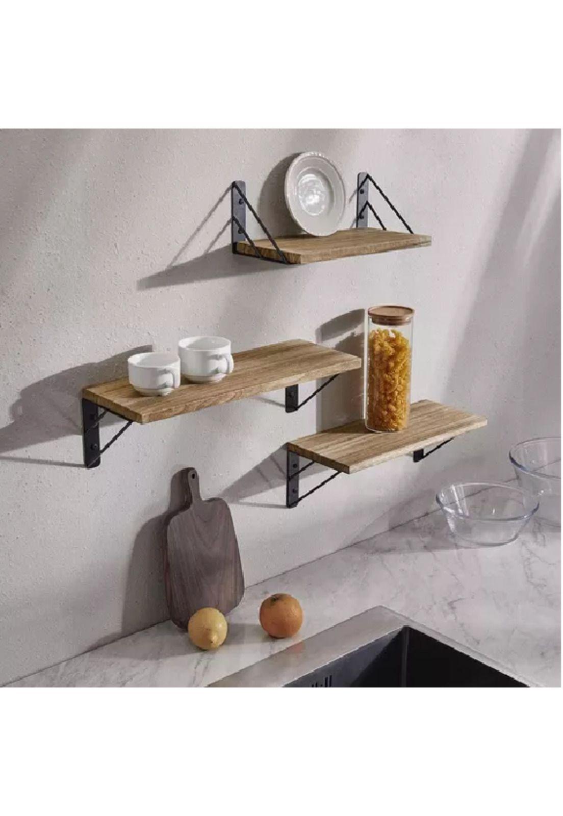 Repisas Flotantes de Madera Multipropósito Kit 3 Marrón Claro-3
