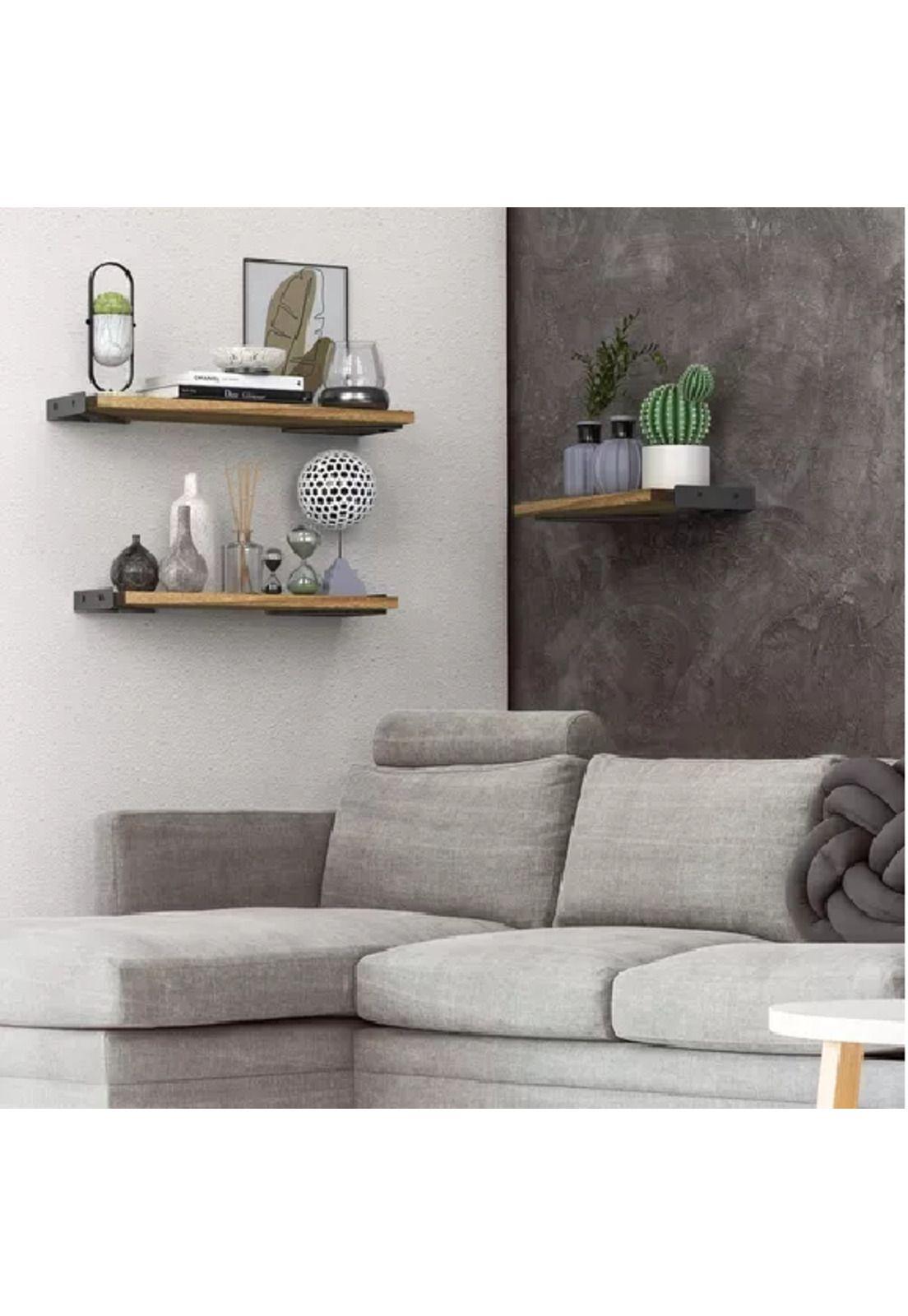 Repisas Flotantes de Madera Multipropósito Kit 3 Marrón Claro-4