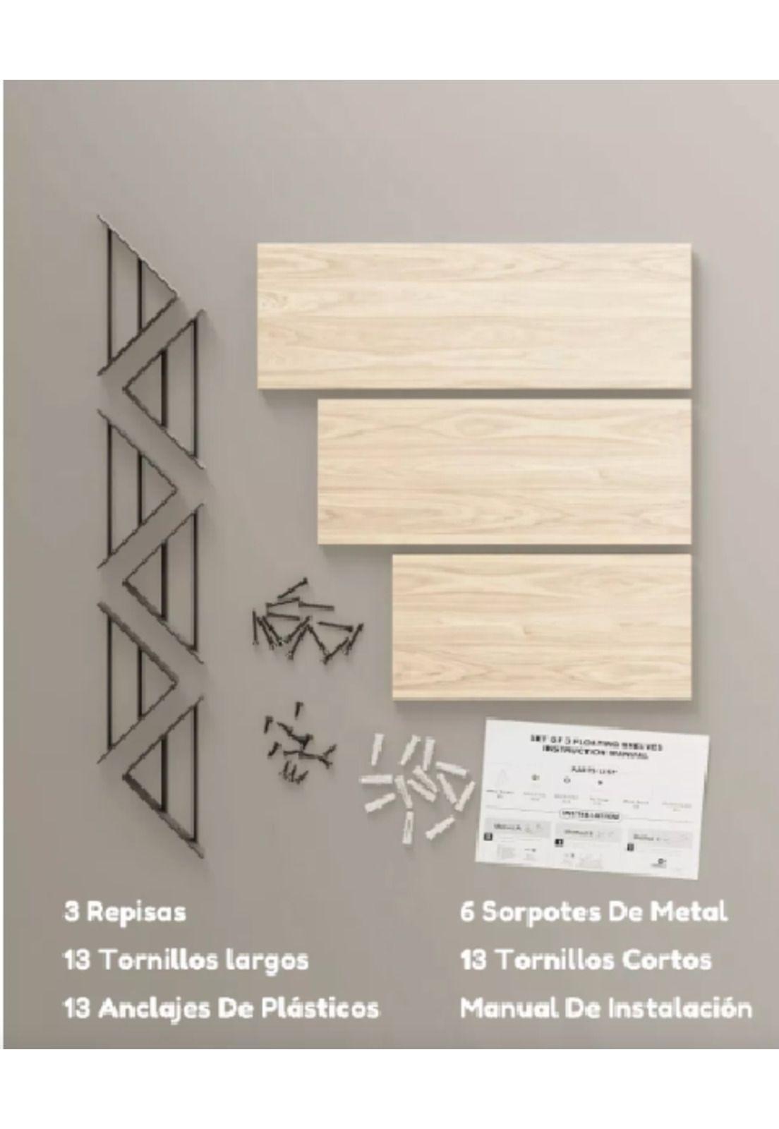 Repisas Flotantes de Madera Multipropósito Kit 3 Marrón Claro-5