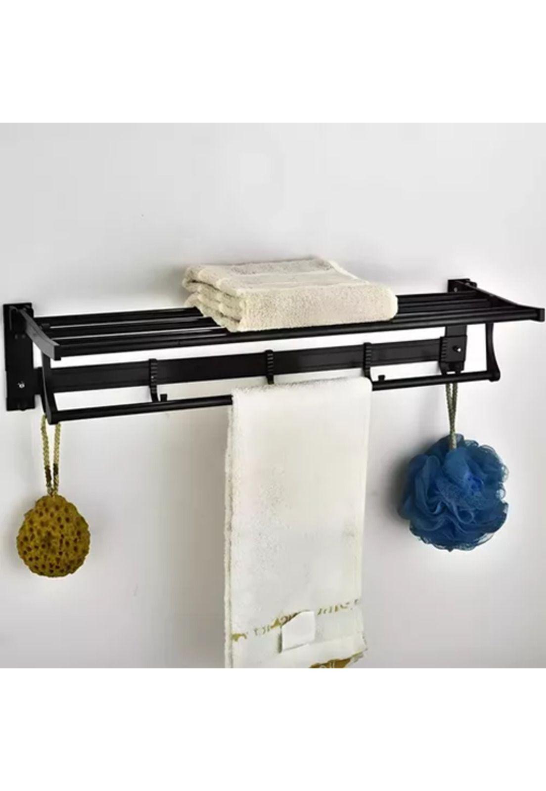 Toallero de baño perchero colgador gancho acero 60cm negro-2