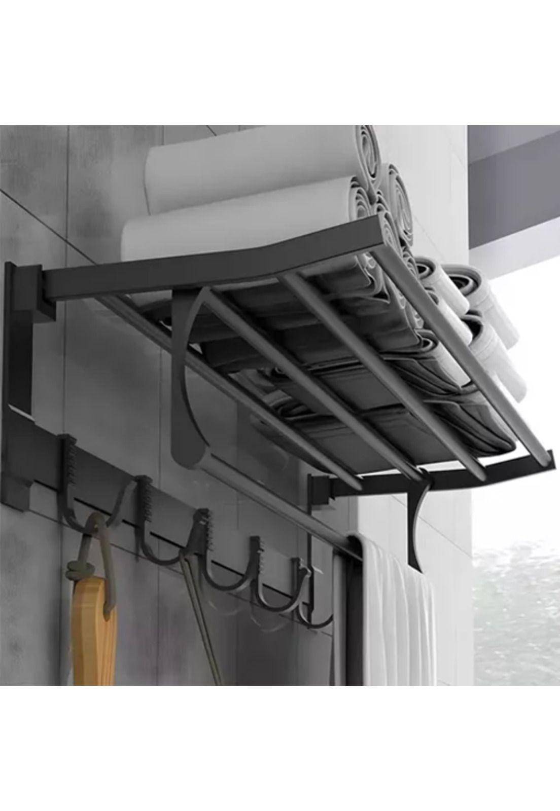 Toallero de baño perchero colgador gancho acero 60cm negro-3