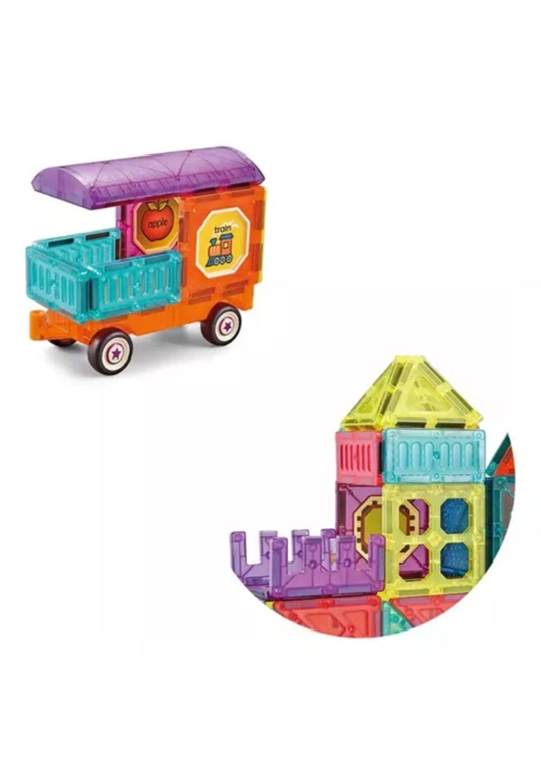 Bloques magnéticos de castillo y auto, 94 piezas de colores-2