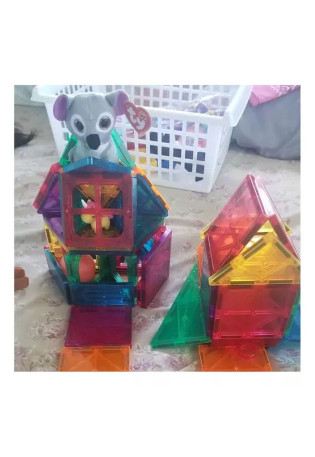 Bloques magnéticos de castillo y auto, 94 piezas de colores-3