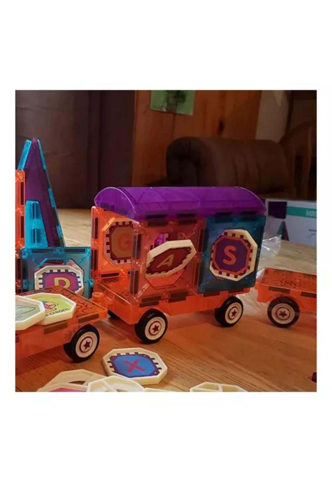 Bloques magnéticos de castillo y auto, 94 piezas de colores-4