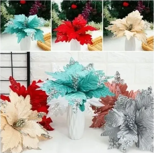 Set 5 Adorno Flores De Navidad Grandes 5 Unidades-0