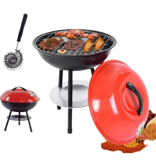Asador Portátil De Carbón Con Tapa Parrilla Acero 36cm Ancho-3
