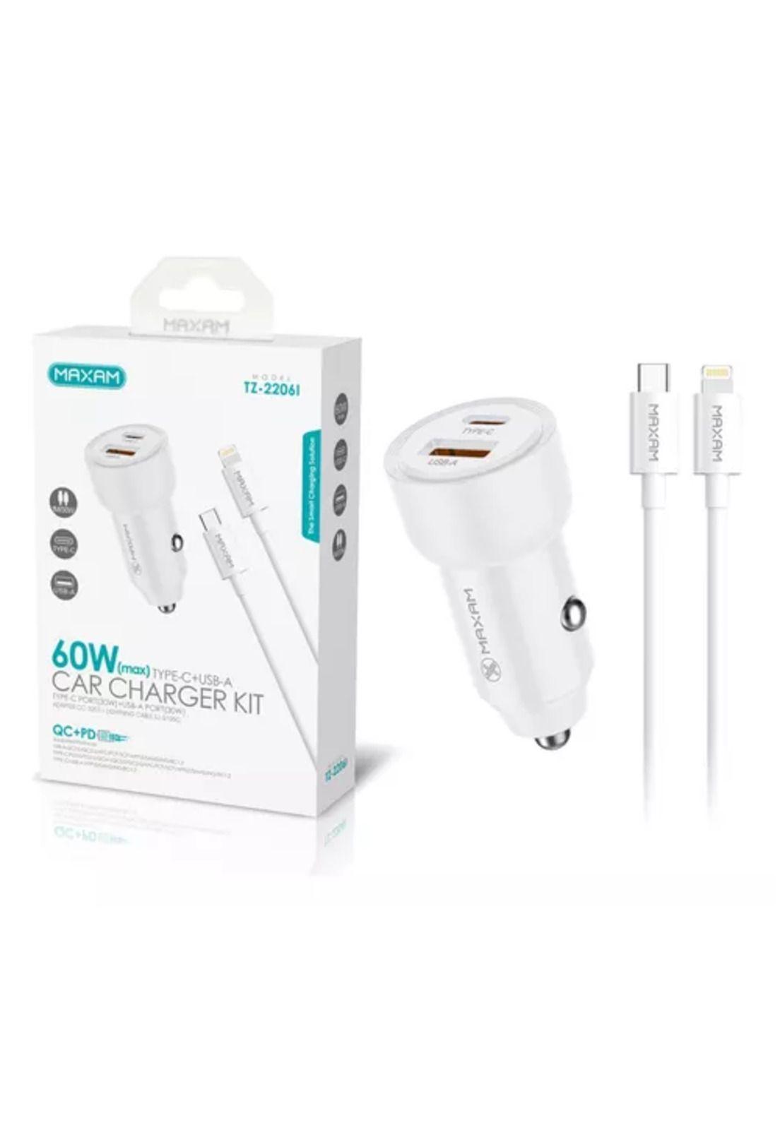 Cargador auto 60W carga rápida dual USB y tipo C para iPhone-1