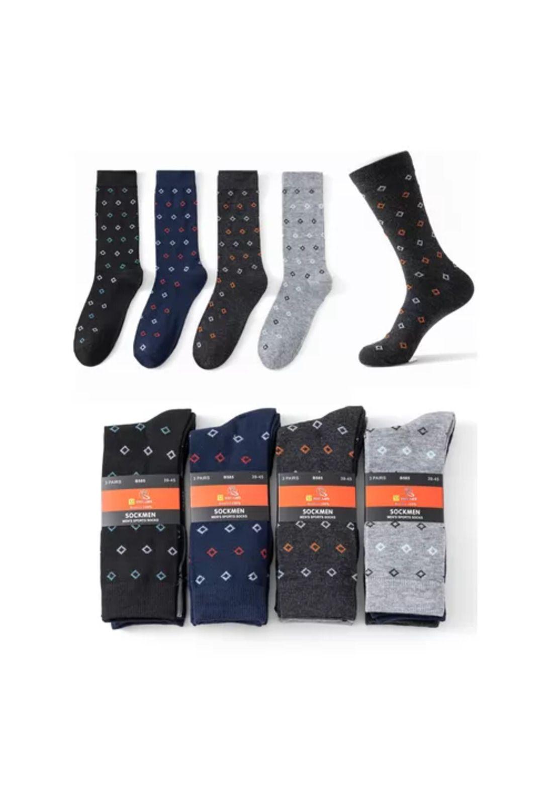 Pack de 12 calcetines largos de bambú para hombre, calcetas de vestir, diseño rombo, multicolor-2