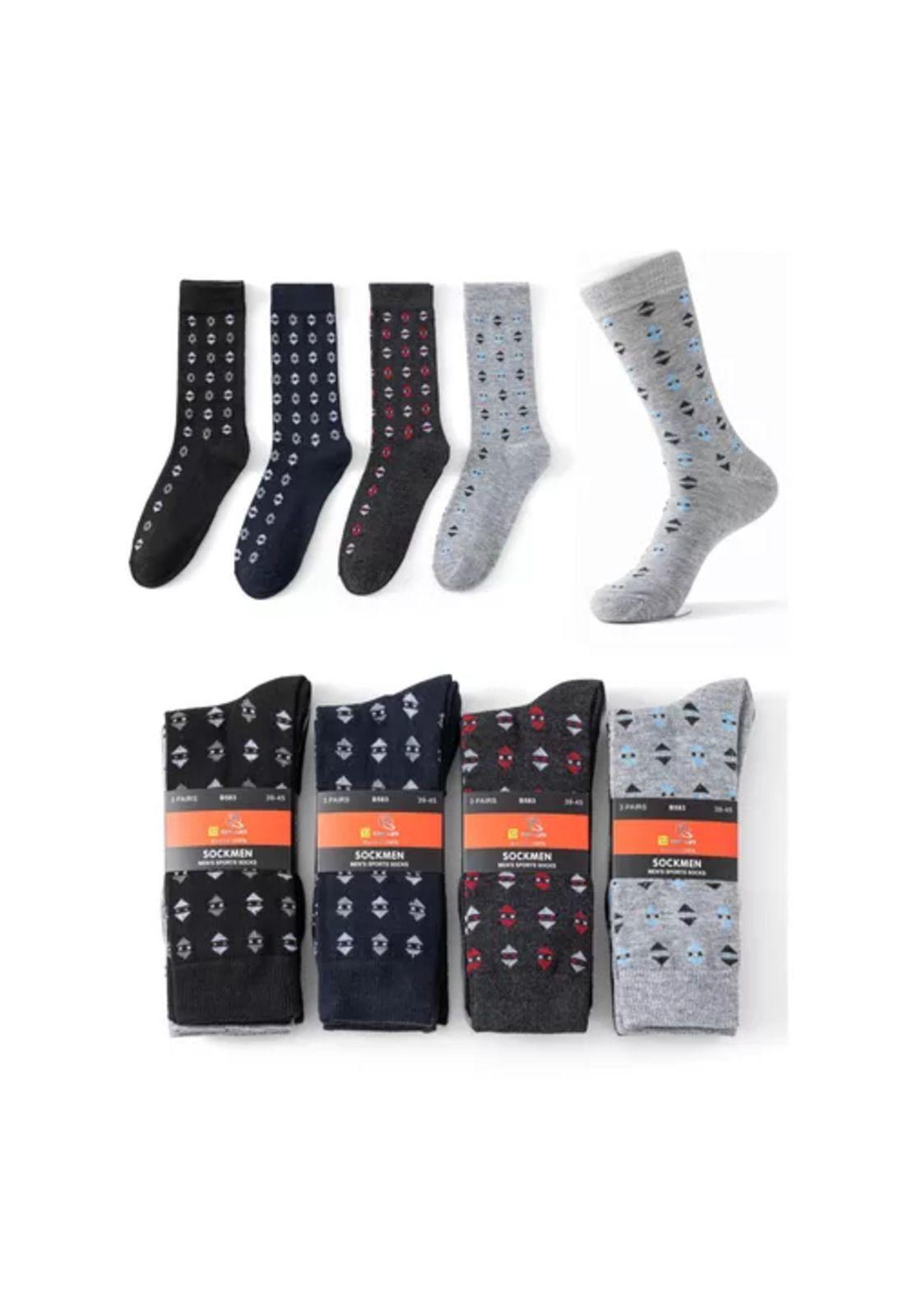 Pack de 12 calcetines largos de bambú para hombre, calcetas de vestir, diseño rombo, multicolor-3