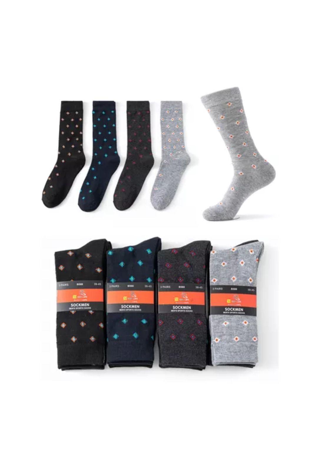 Pack de 12 calcetines largos de bambú para hombre, calcetas de vestir, diseño rombo, multicolor-4