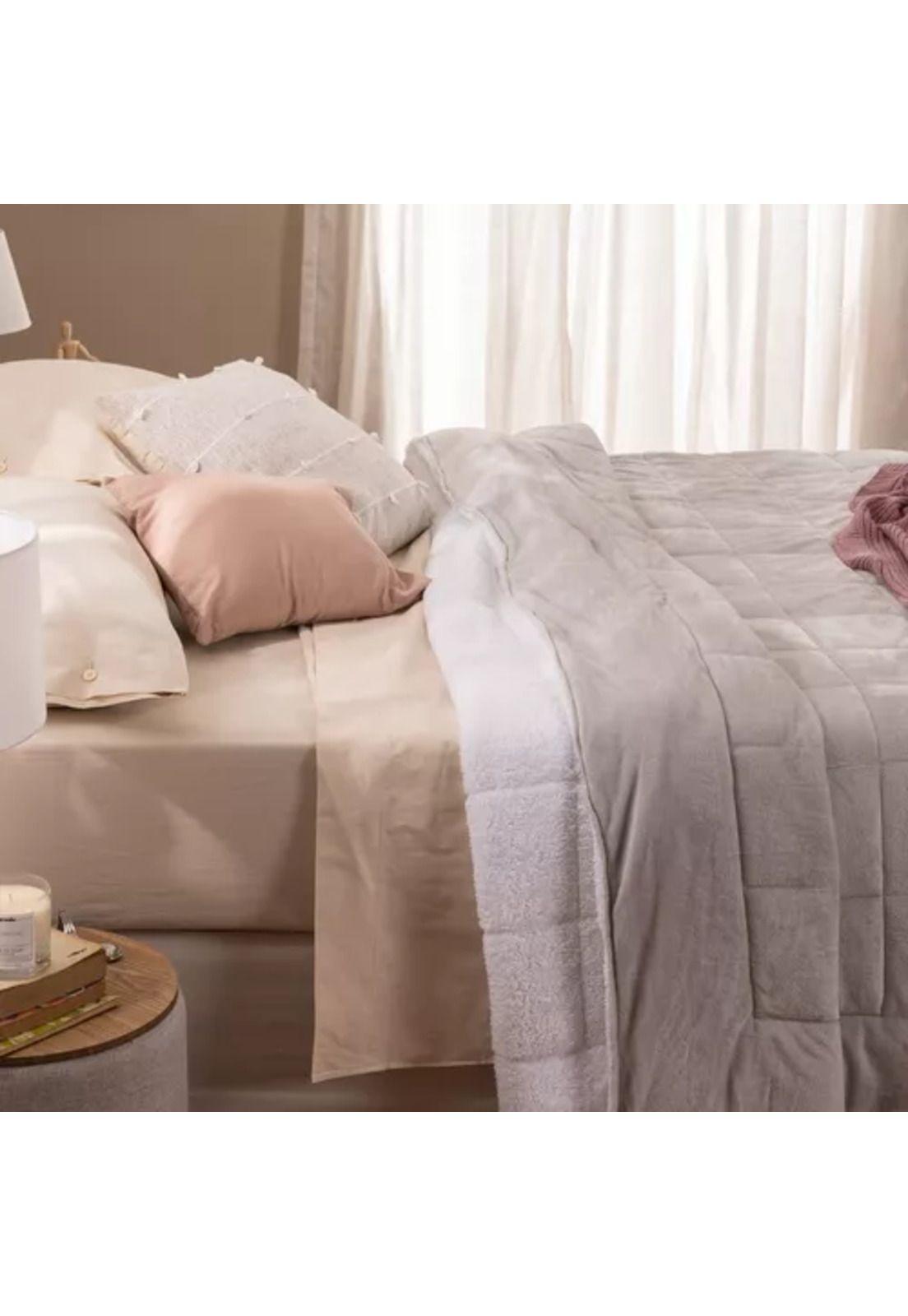 Cubrecama quilt chiporro sherpa king reversible, color gris-3