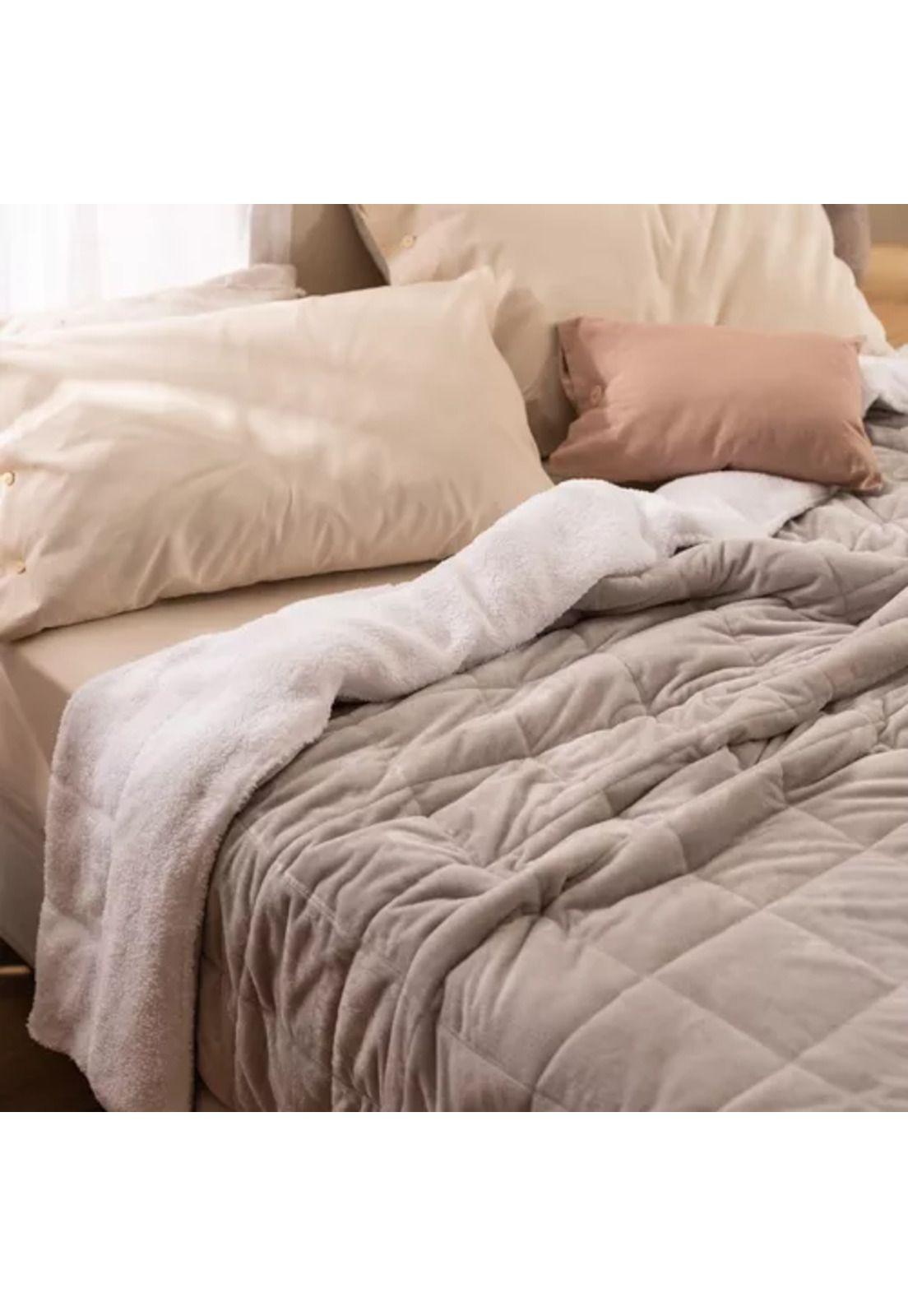 Cubrecama quilt chiporro sherpa king reversible, color gris-5