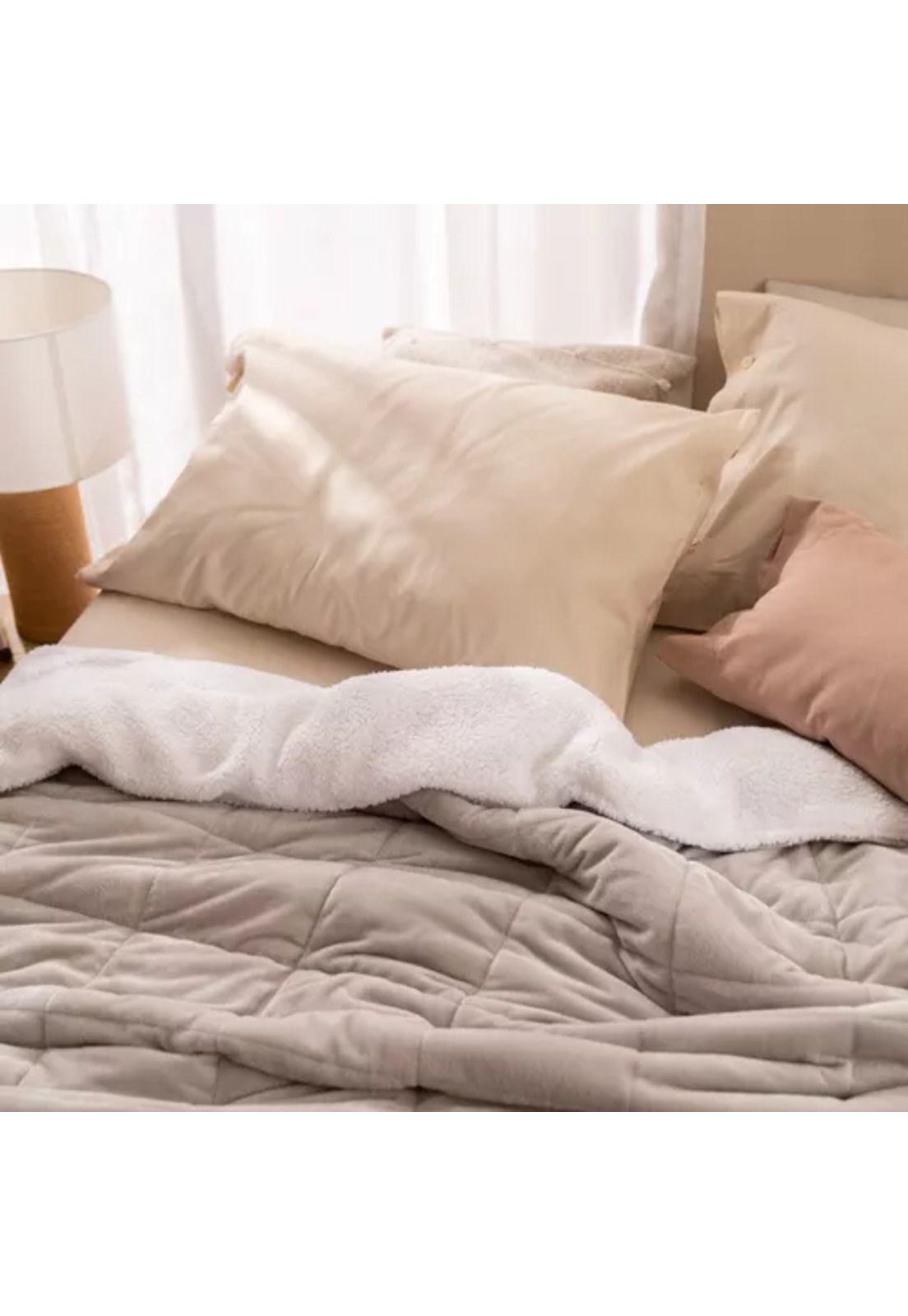 Cubrecama quilt chiporro sherpa king reversible, color gris-6