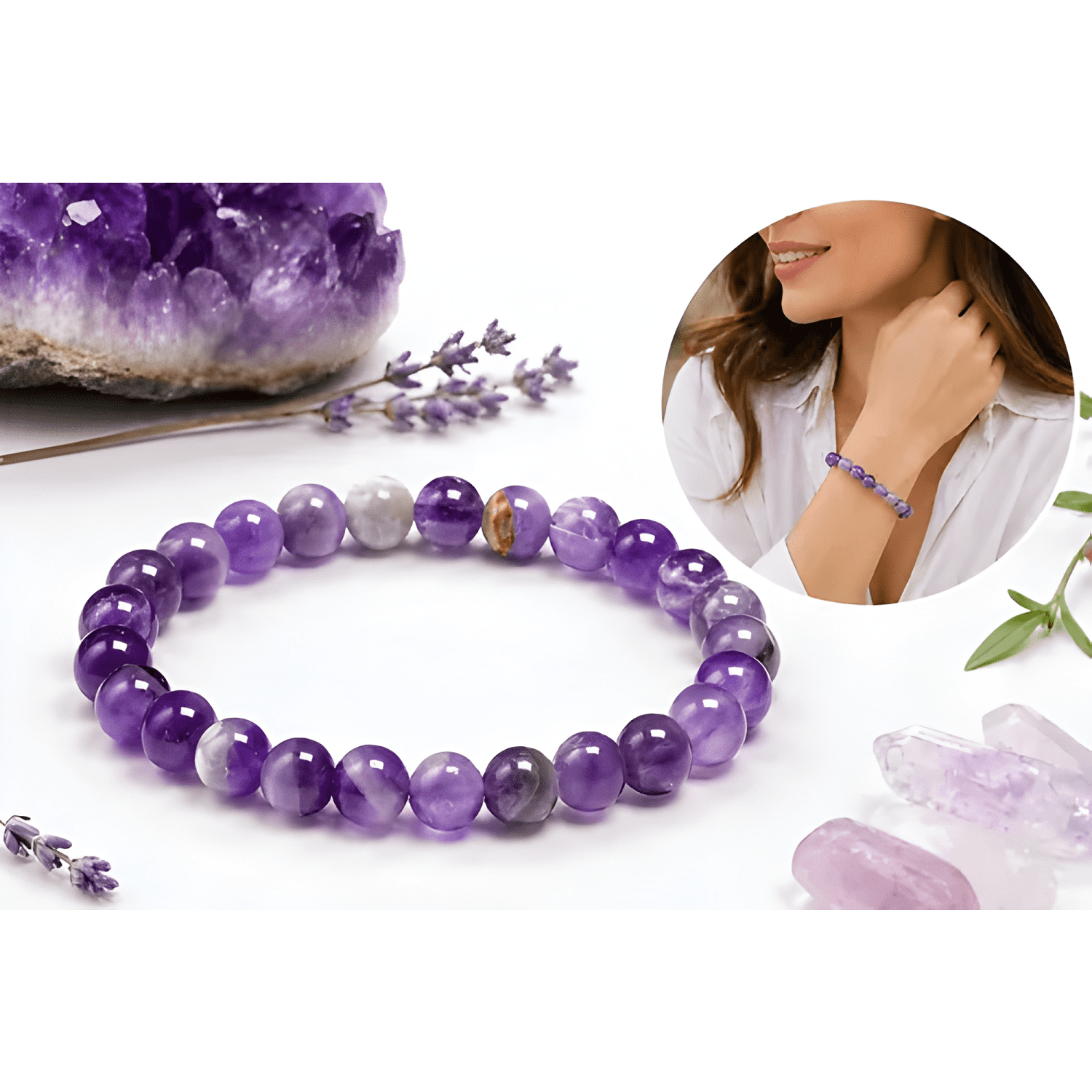 Pulsera amatista natural 8mm mujer energía protección calma-2