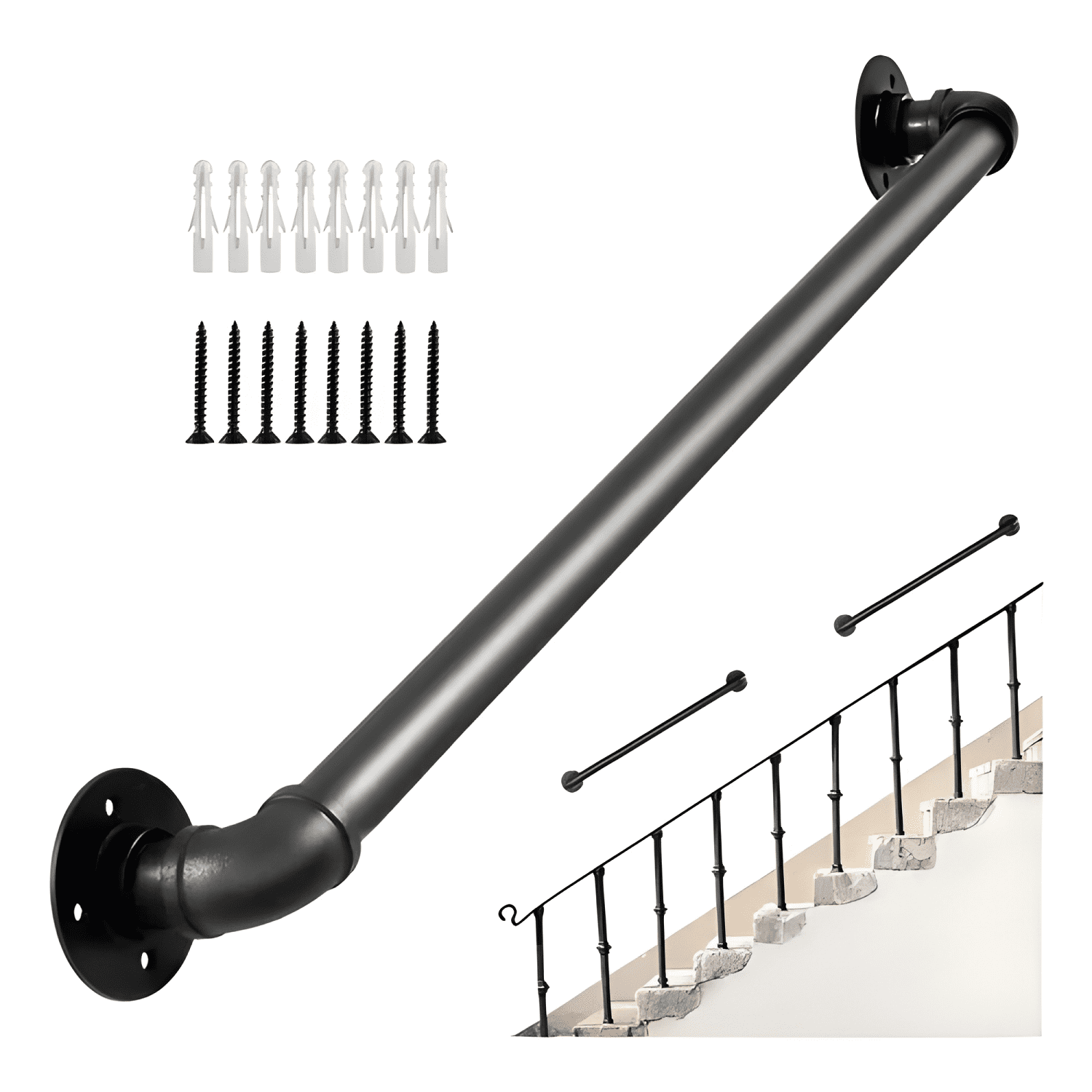 Pasamanos de tubo escaleras 1 m con soportes, plata #2-0