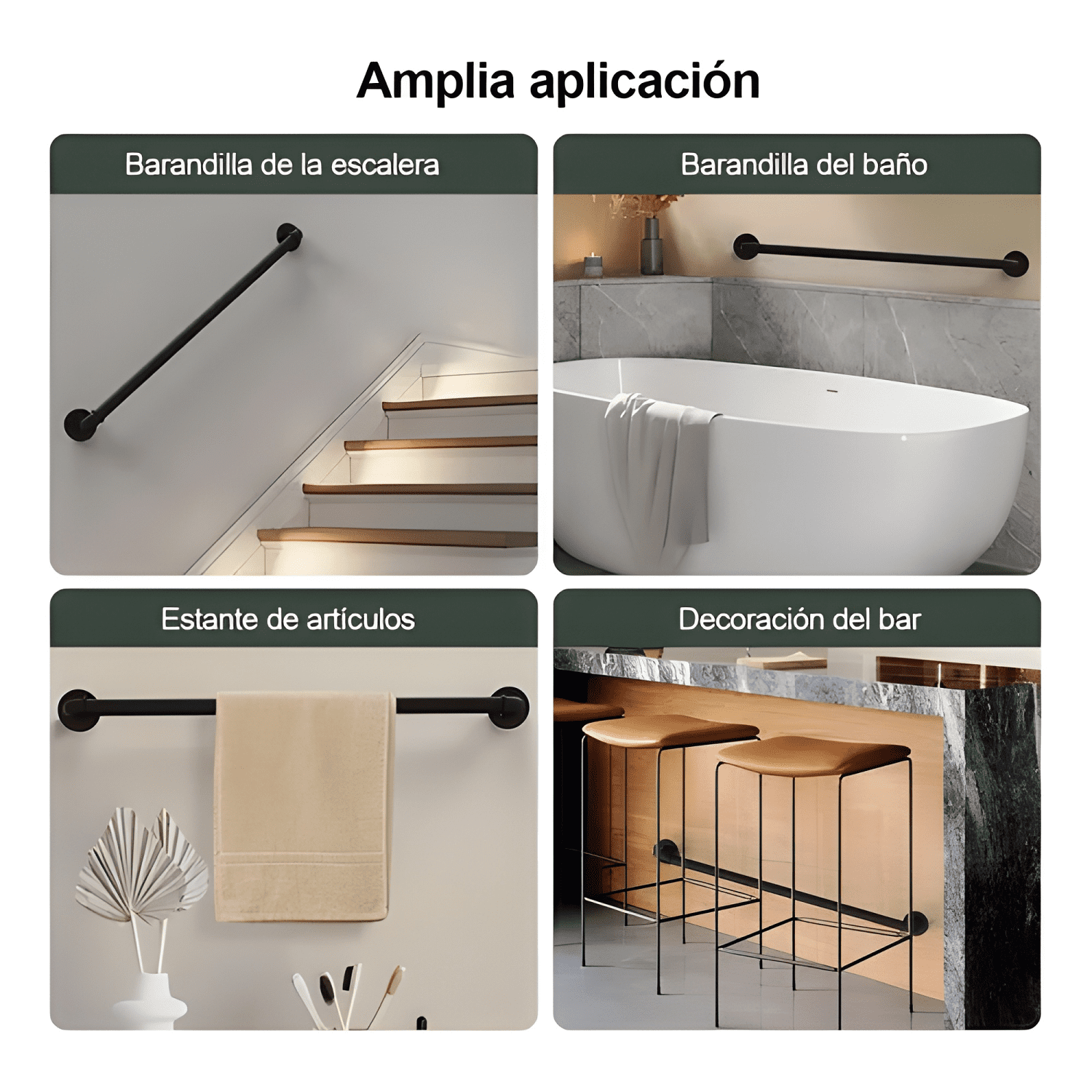 Pasamanos de tubo escaleras 1 m con soportes, plata #2-2