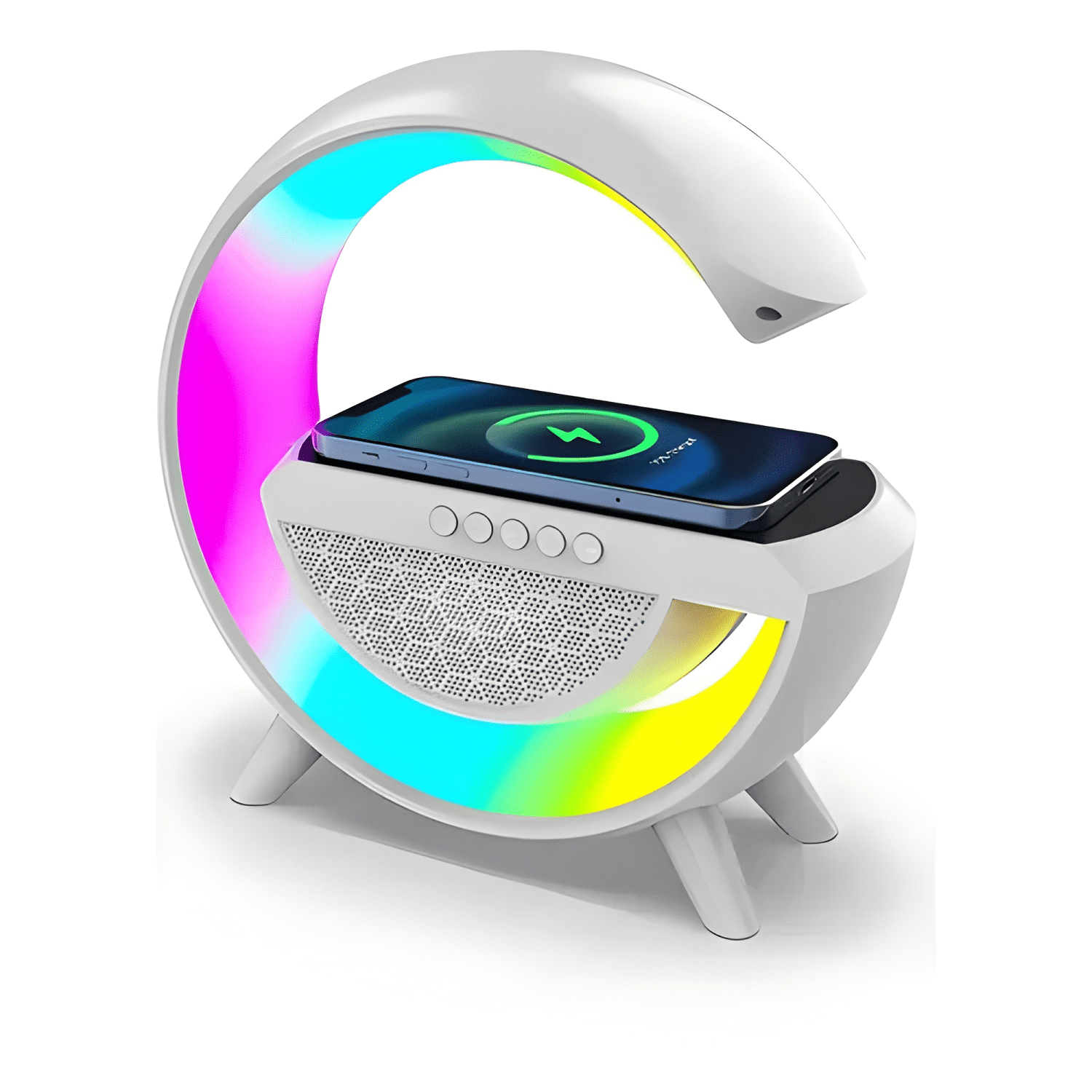 Parlante bluetooth lámpara cargador inalámbrico rgb Blanco-2