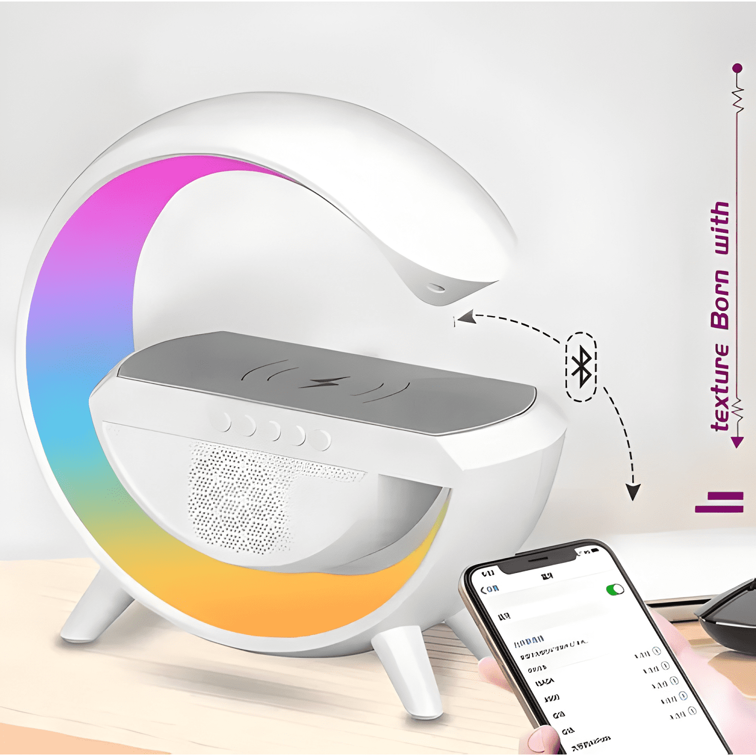 Parlante bluetooth lámpara cargador inalámbrico rgb Blanco-3
