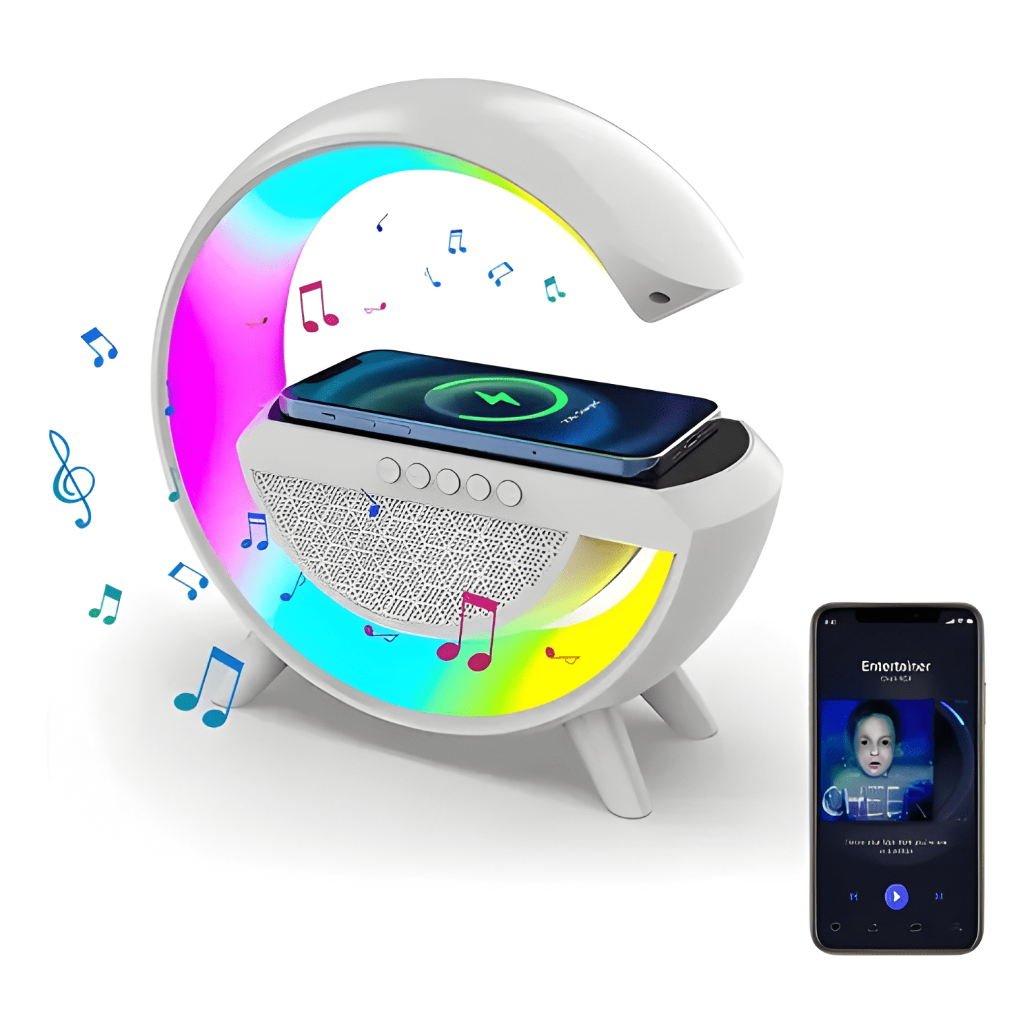 Parlante bluetooth lámpara cargador inalámbrico rgb Blanco-4