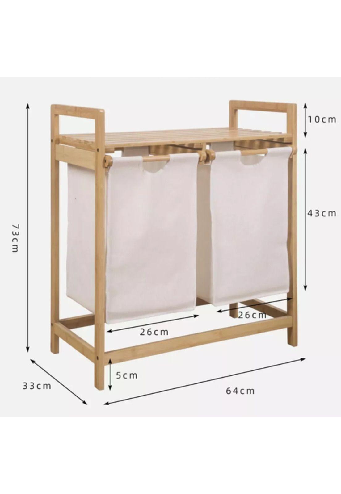 Cesta canasto de ropa sucia con soporte de bambú 73 cm marrón claro-3