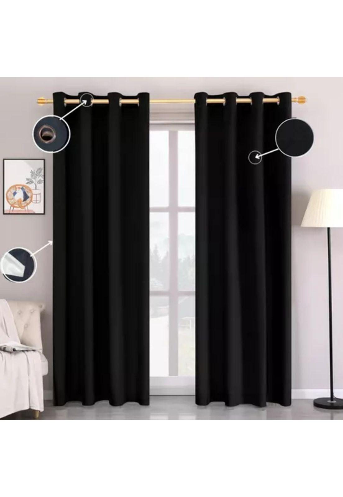 Cortina Blackout 100% 2 Paños 138x226 cm Textura Lino Negro-1