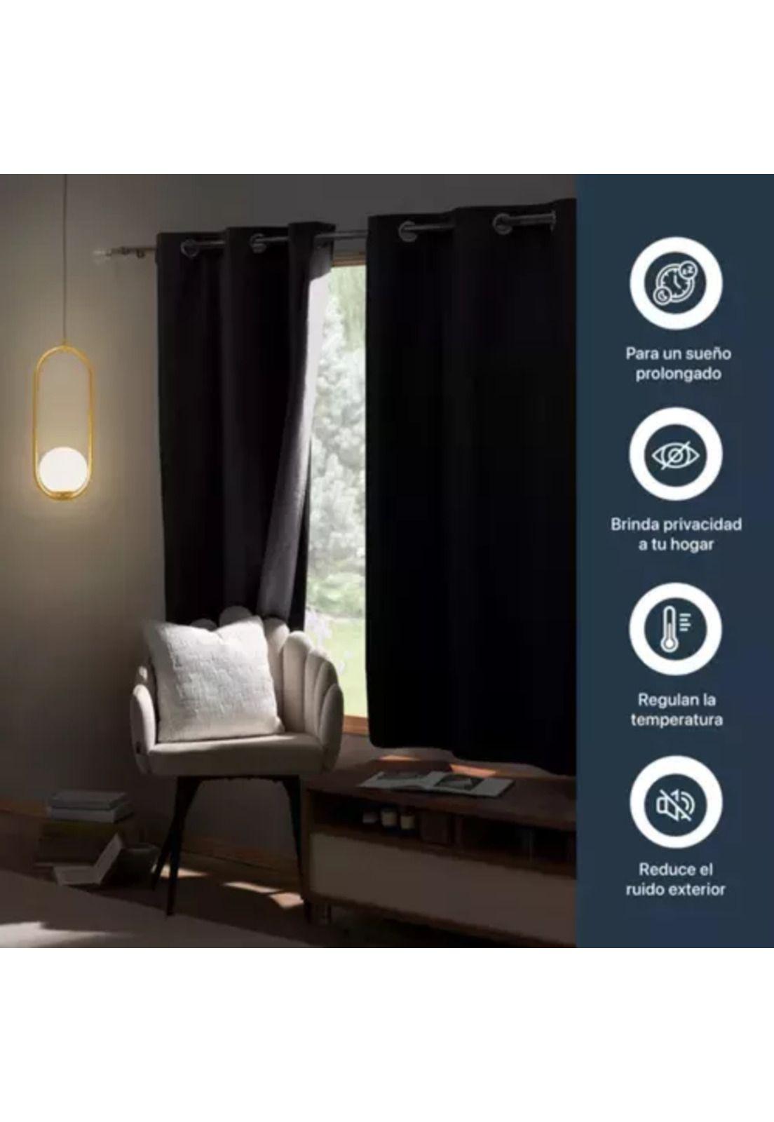 Cortina Blackout 100% 2 Paños 138x226 cm Textura Lino Negro-2