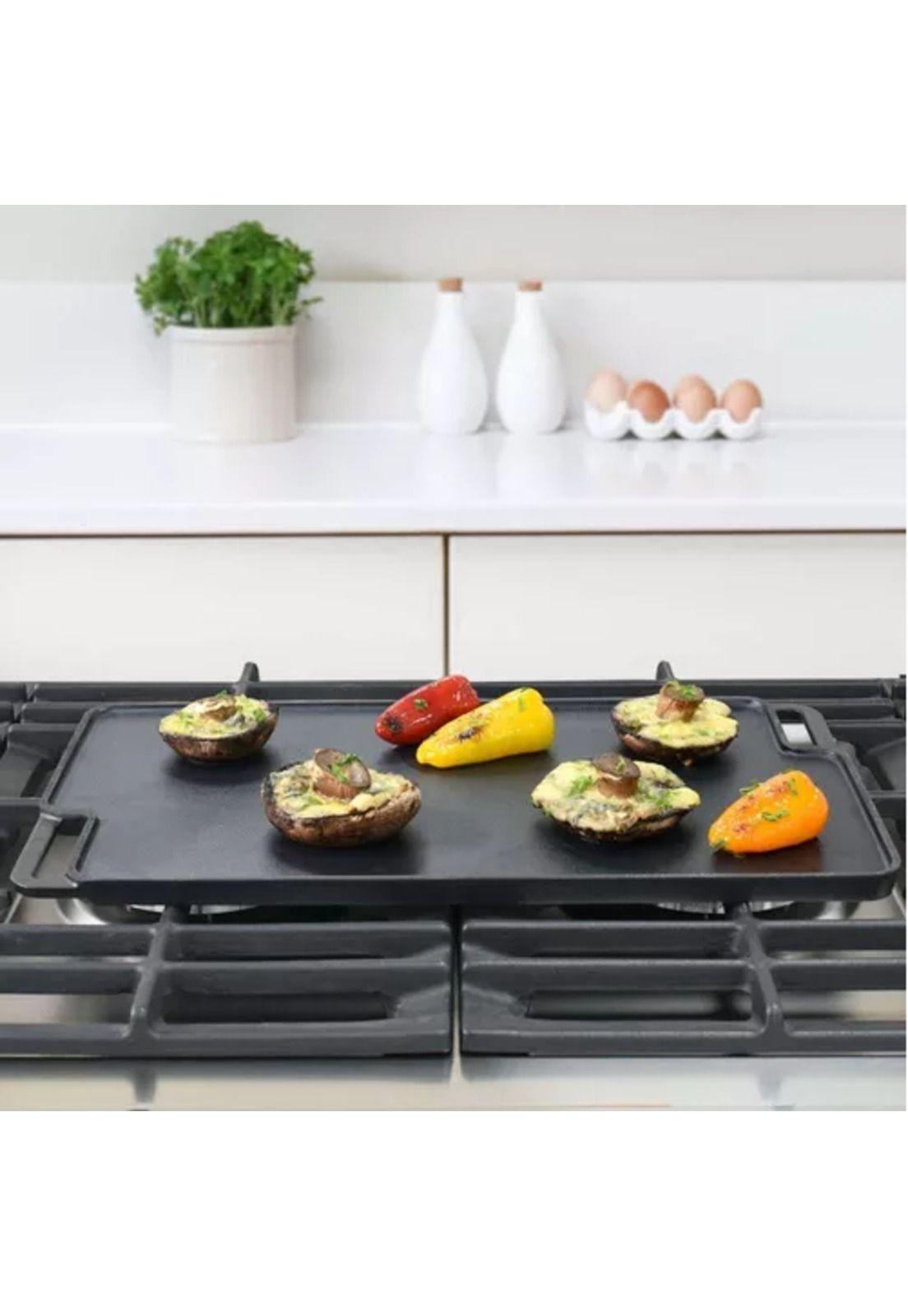 Plancha churrasquera reversible de 46x26 cm, hierro fundido-5