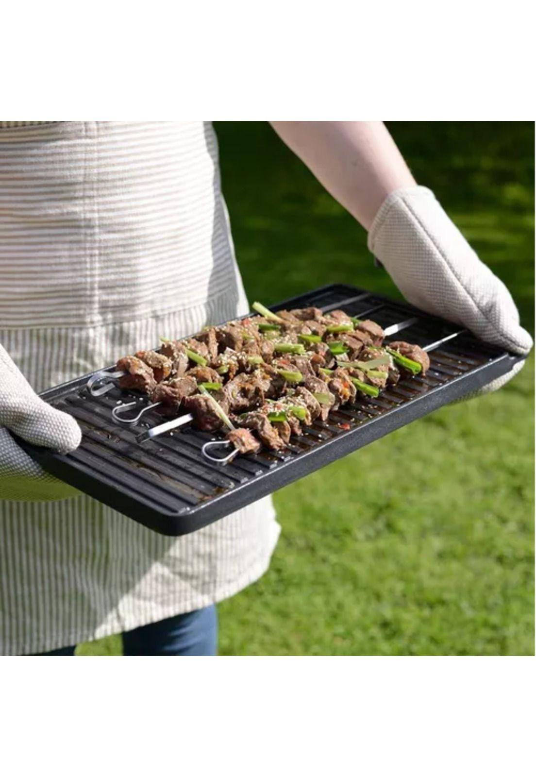 Plancha churrasquera reversible de 46x26 cm, hierro fundido-6