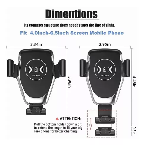 Cargador inalámbrico celular auto 10W soporte carga rápida-5