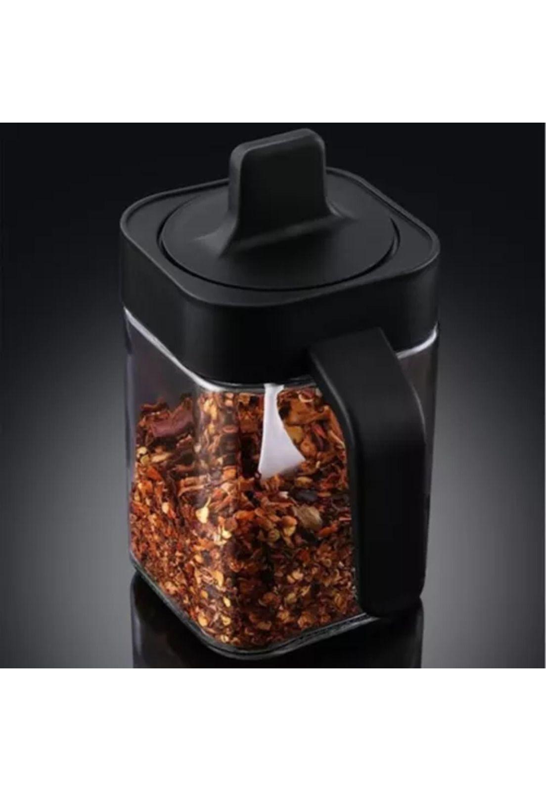 Set de especieros herméticos de 3 piezas con cuchara negro-4
