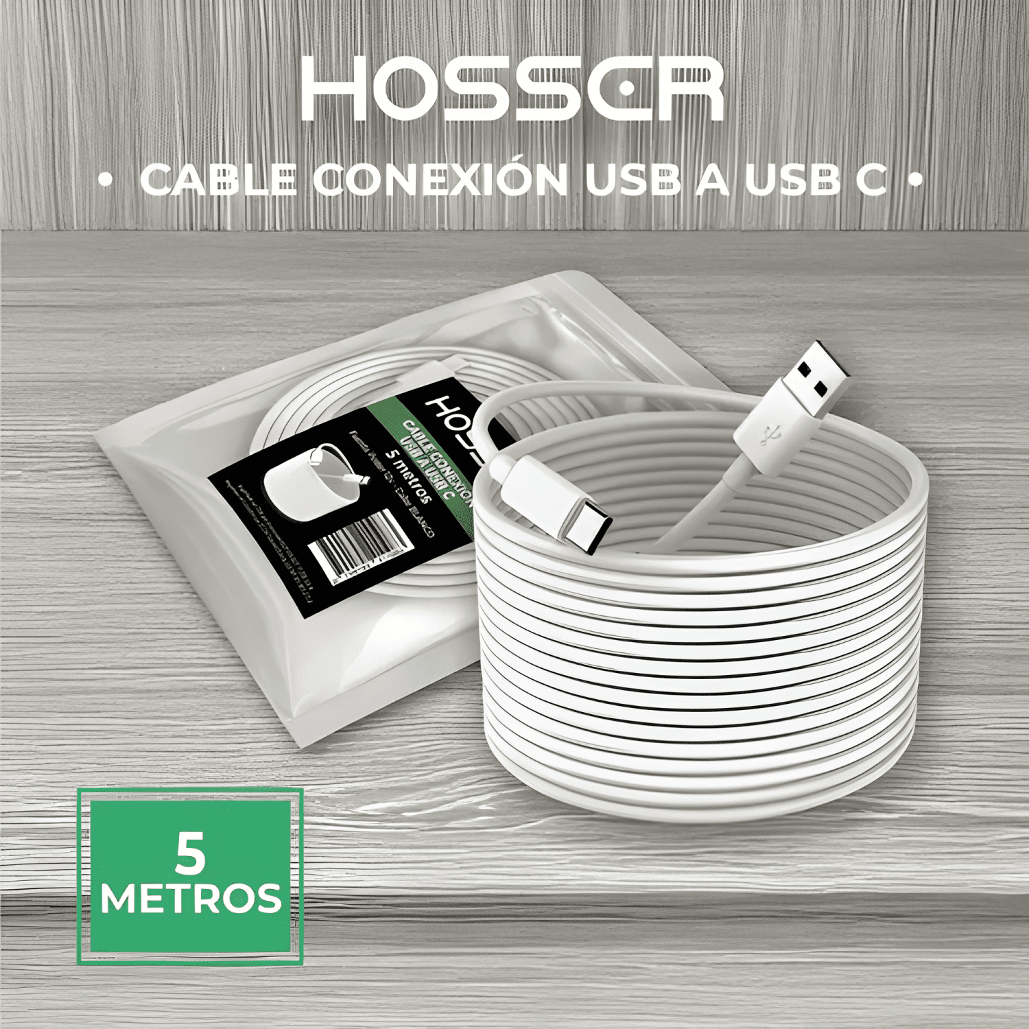 Cable conexion USB to USB c 5 metros Blanco-4