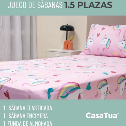 Sabanas niña 1.5 plaza + funda Casatua unicornio-1